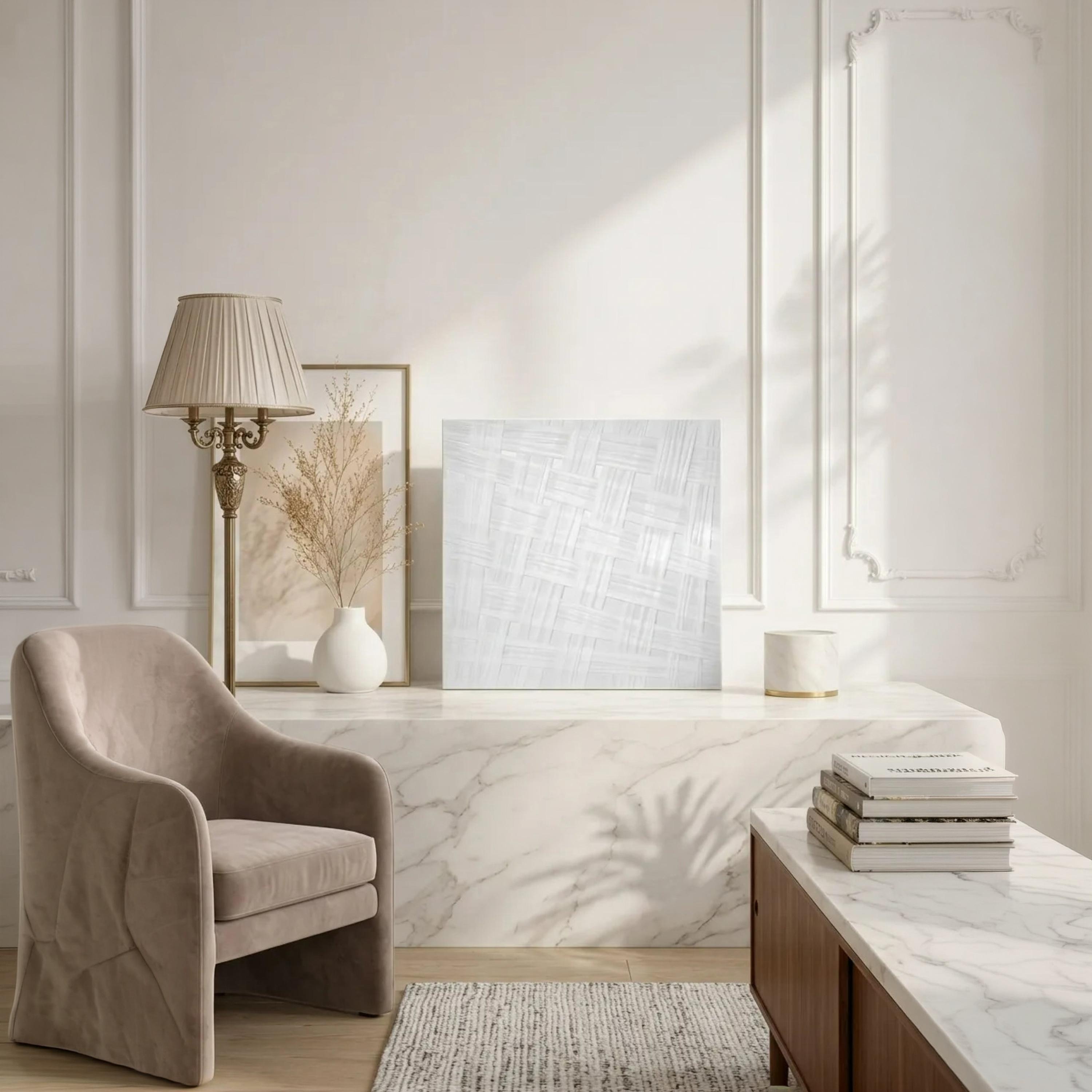 Maria Homes White Canvas Basket Weave Wall Art-household-walldecorandmirrors-wallart-image-2