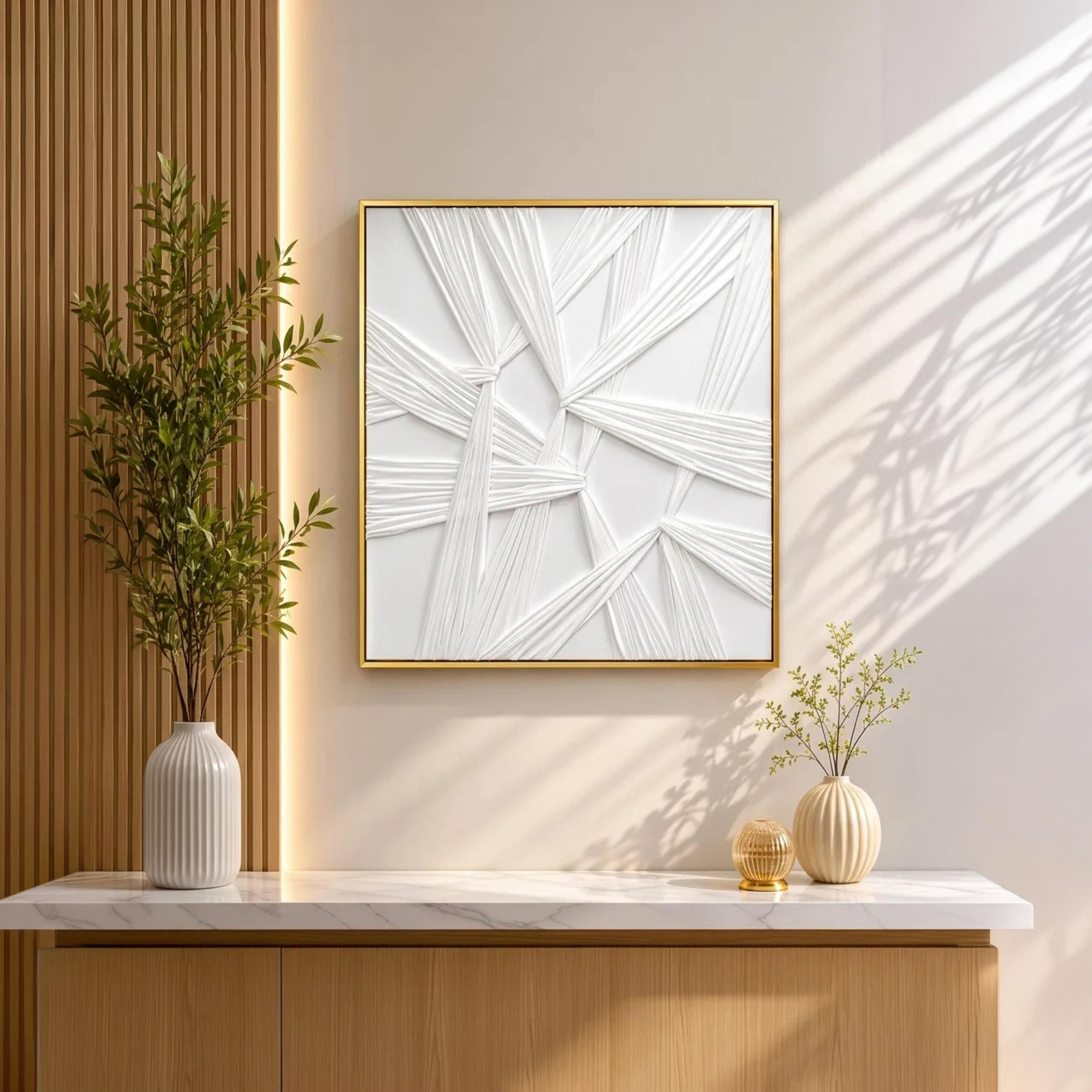 لوحة حائط بإطار بتصميم هندسي من قماش كانفاس أبيض من ماريا هومز-household-walldecorandmirrors-wallart-image-2