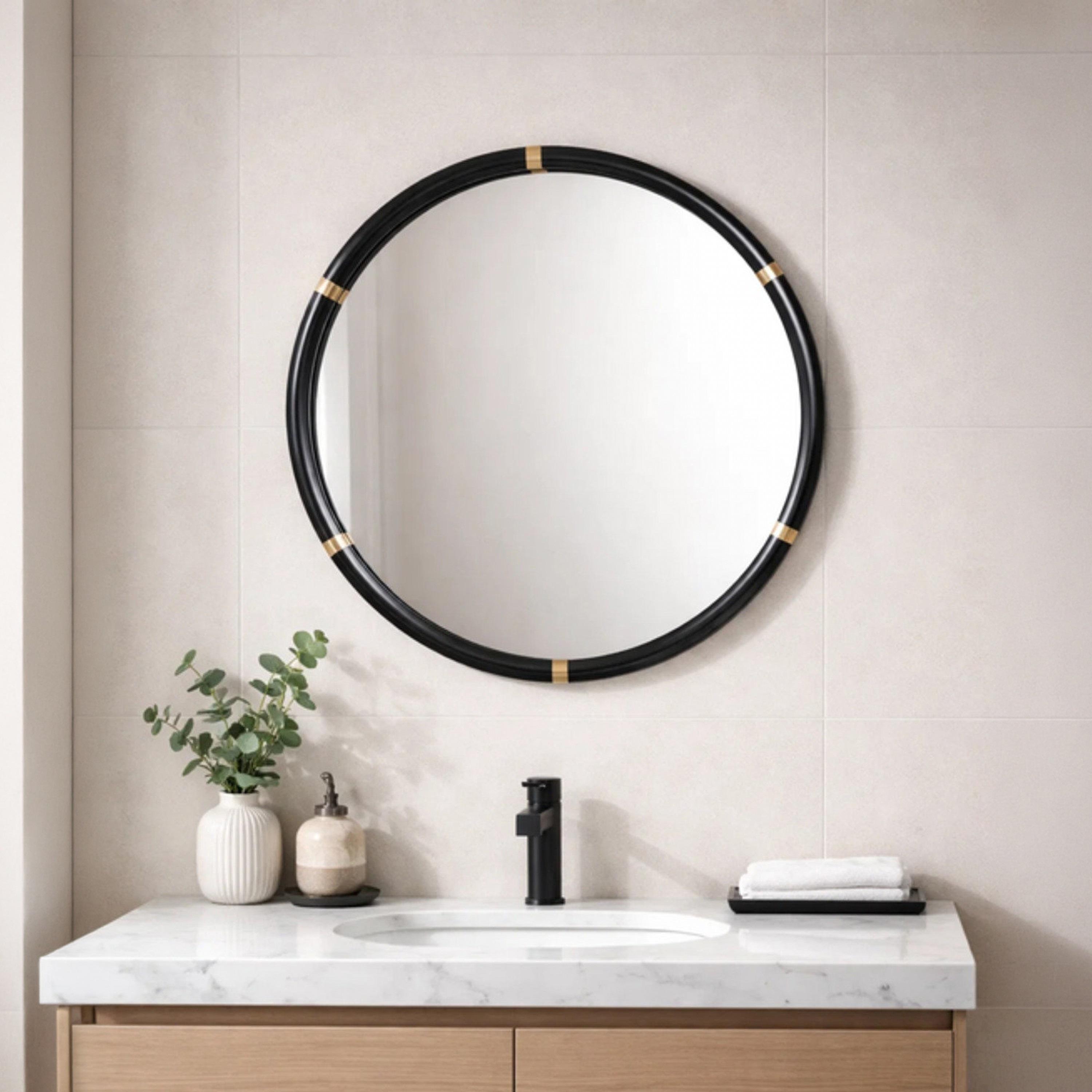 Maria Homes Black Glass Round Wall Mirror-household-walldecorandmirrors-mirrors-wallmirrors-image-1