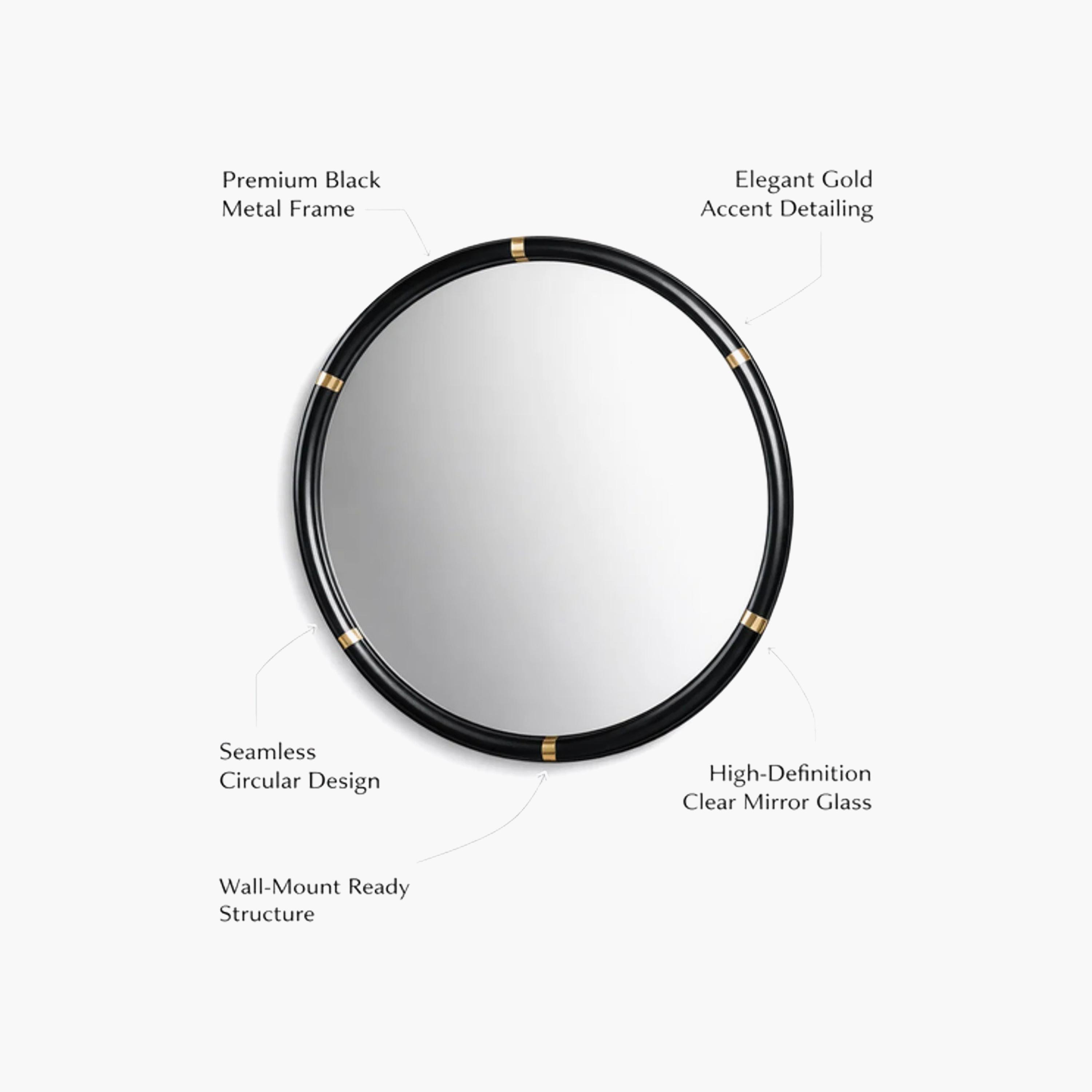 Maria Homes Black Glass Round Wall Mirror-household-walldecorandmirrors-mirrors-wallmirrors-image-3