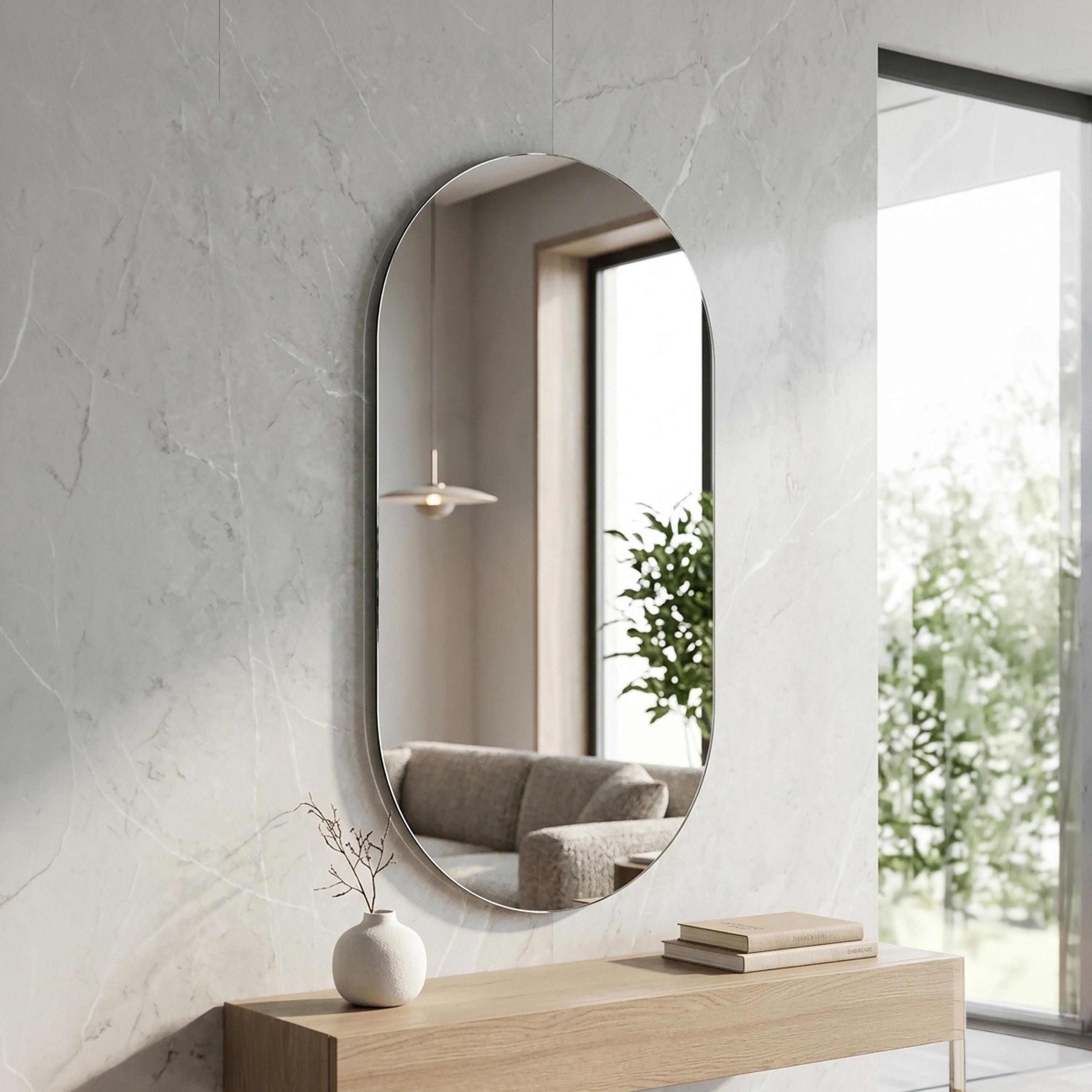 مرآة حائط زجاجية بيضاء بشكل كبسولة من ماريا هومز-household-walldecorandmirrors-mirrors-wallmirrors-image-2