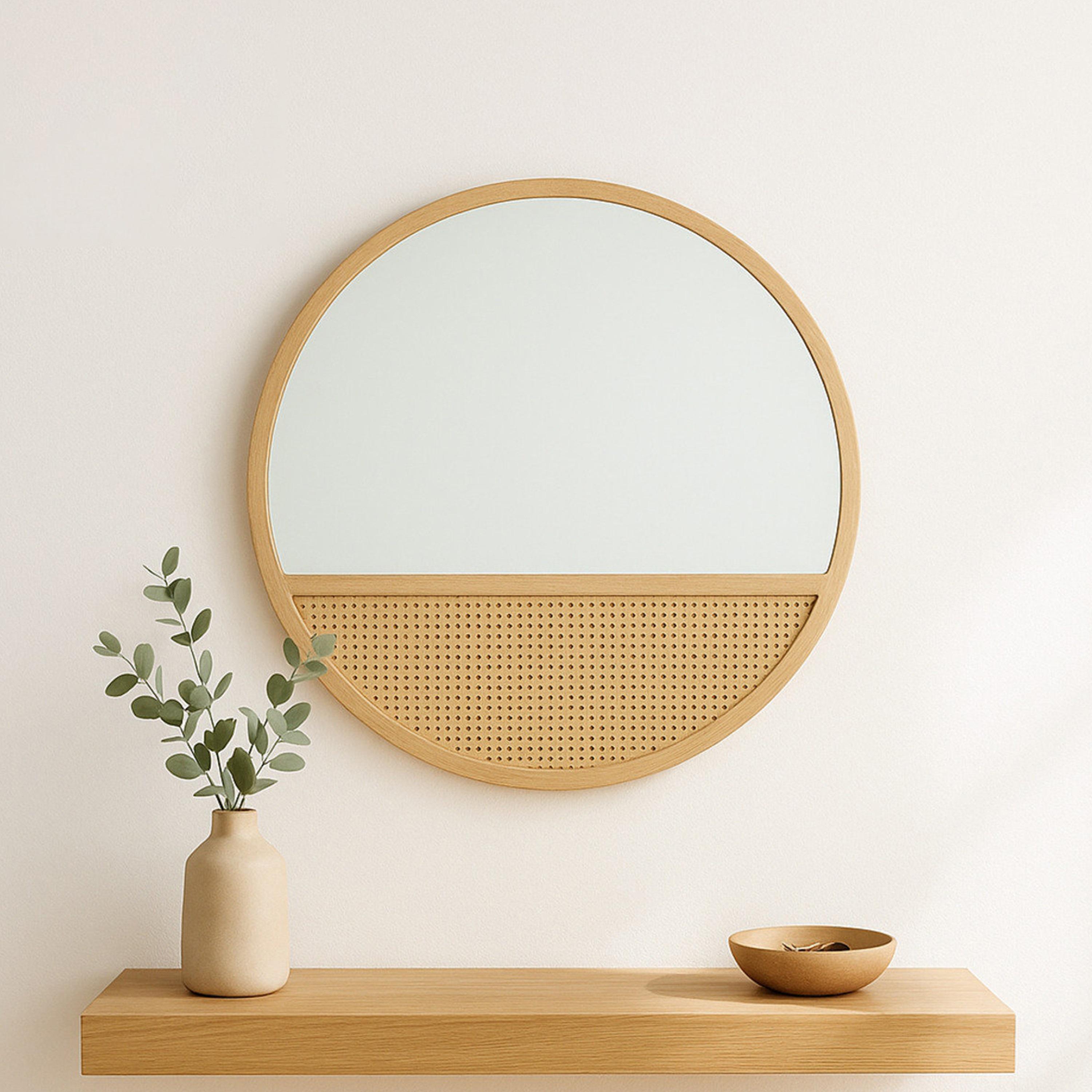 مرآة حائط ديكورية من الزجاج البني والخيزران من ماريا هومز-household-walldecorandmirrors-mirrors-wallmirrors-image-1