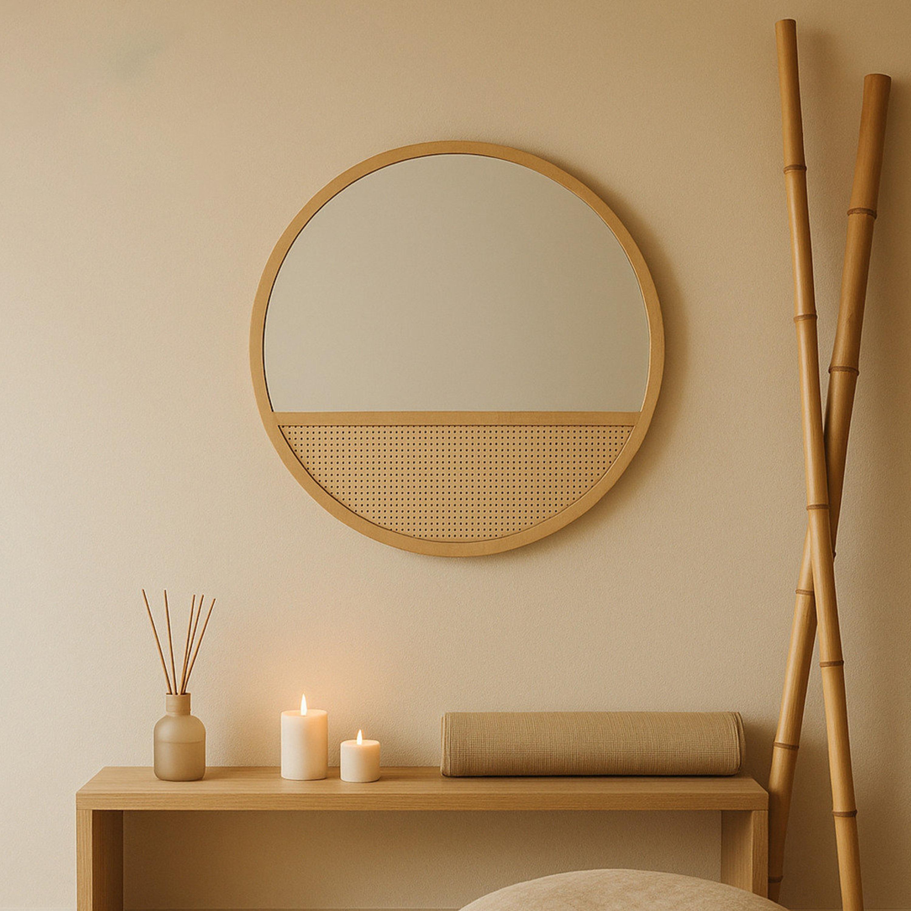مرآة حائط ديكورية من الزجاج البني والخيزران من ماريا هومز-household-walldecorandmirrors-mirrors-wallmirrors-image-3