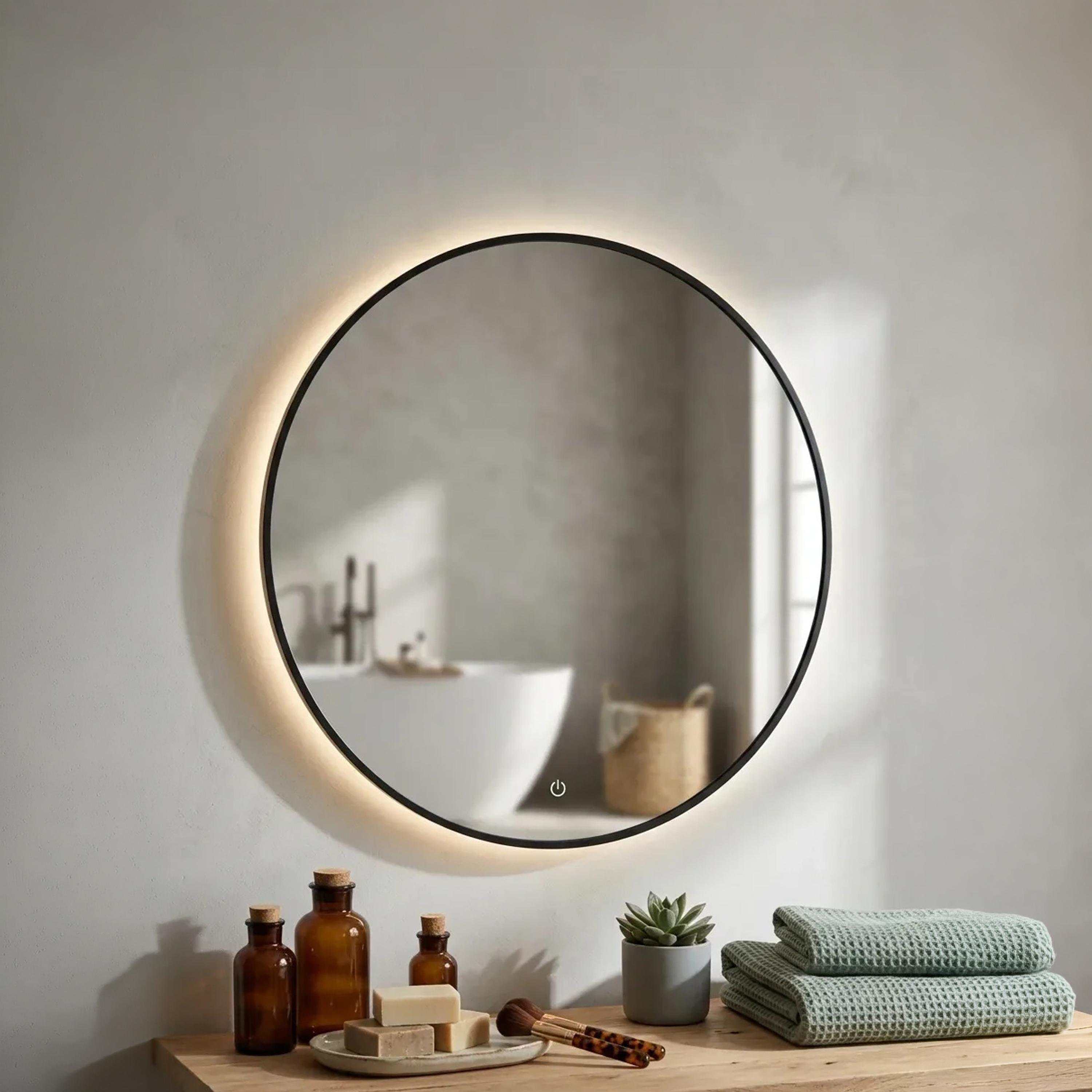 مرآة حائط دائرية زجاجية سوداء من ماريا هومز-household-walldecorandmirrors-mirrors-wallmirrors-image-1