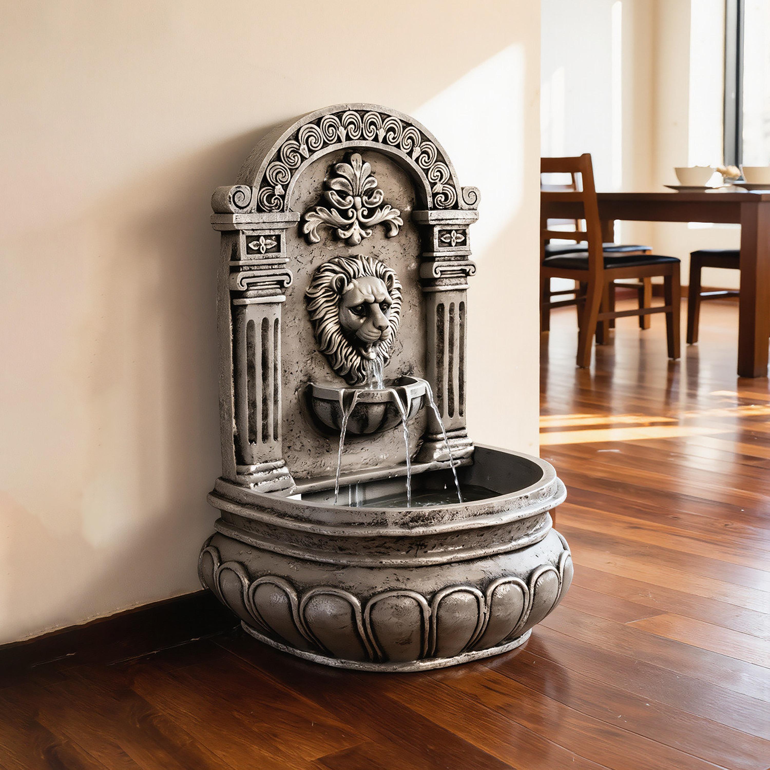 نافورة ديكورية برأس أسد فضي من ماريا هومز-household-gardenandoutdoor-fountains-image-1