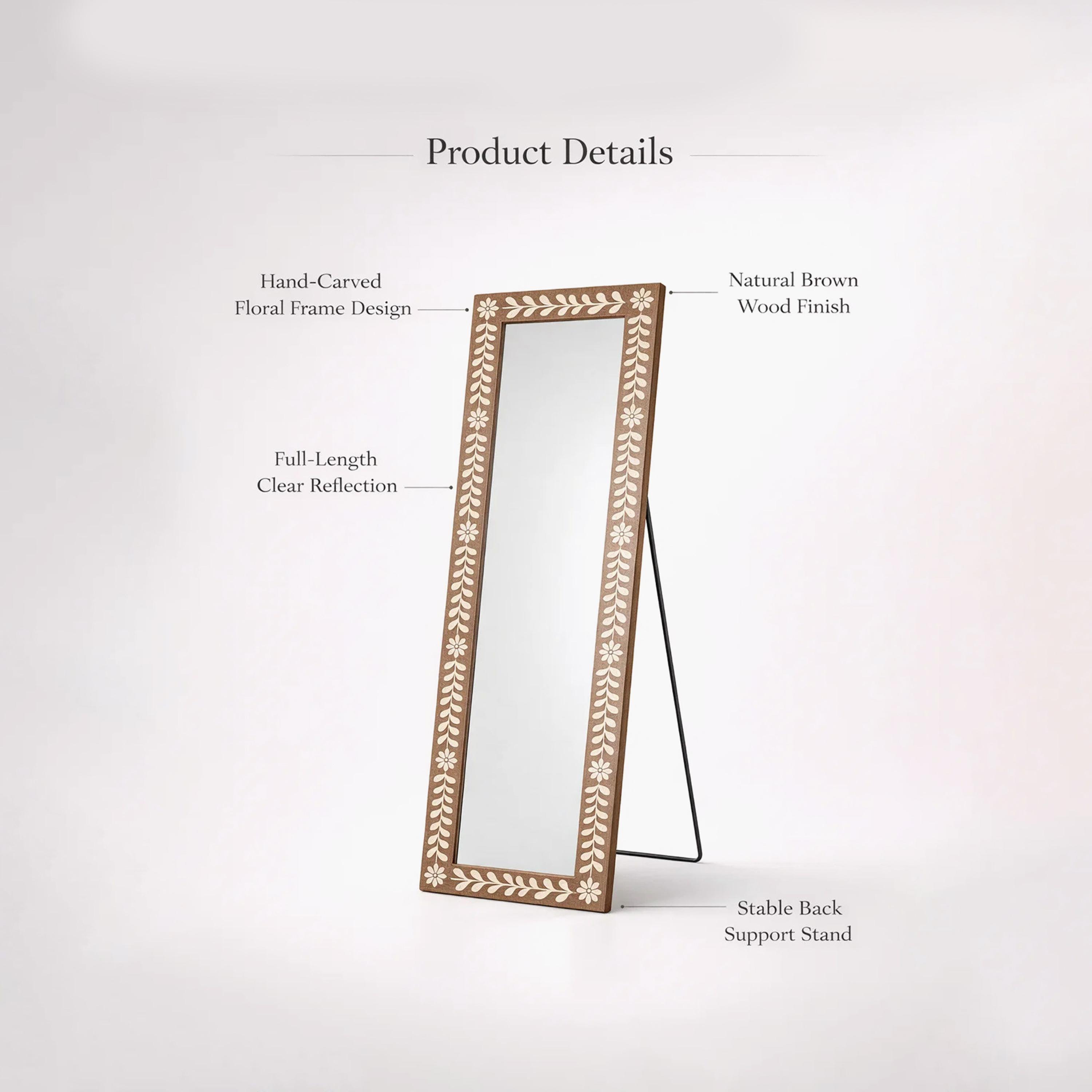 مرآة أرضية بإطار زجاجي بني بنقشة زهور من ماريا هومز-household-walldecorandmirrors-mirrors-wallmirrors-image-3