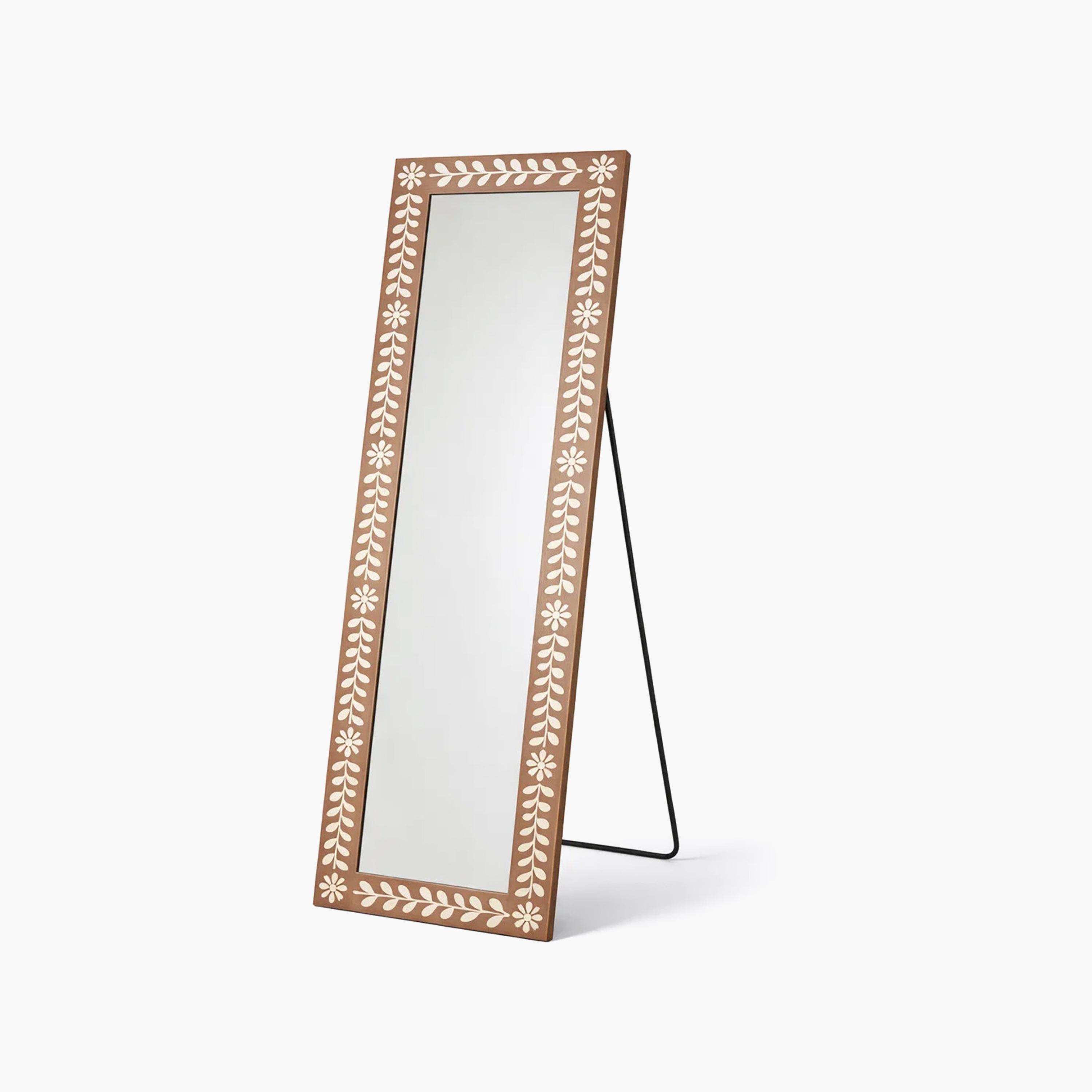 مرآة أرضية بإطار زجاجي بني بنقشة زهور من ماريا هومز-household-walldecorandmirrors-mirrors-wallmirrors-image-4