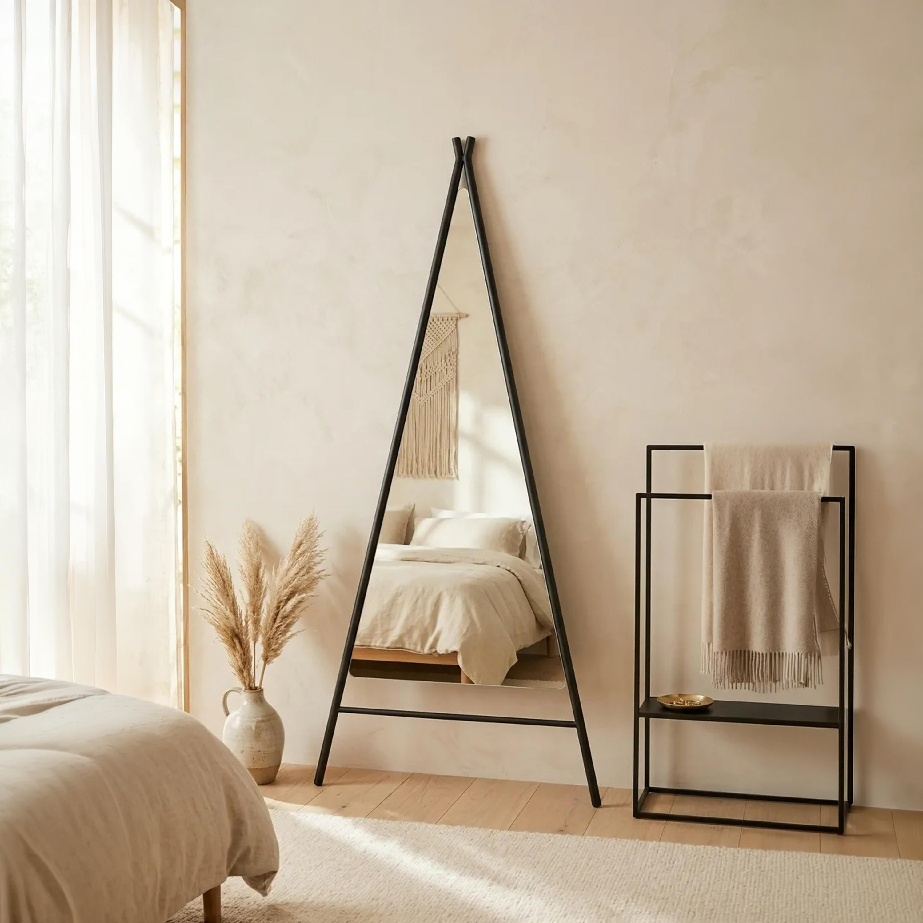 Maria Homes Black Glass Triangle Floor Mirror-household-walldecorandmirrors-mirrors-wallmirrors-image-1
