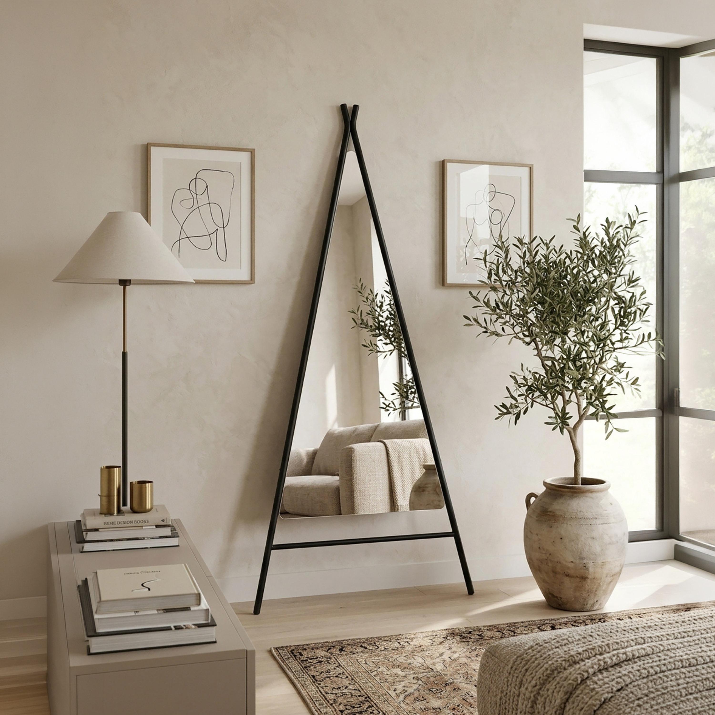Maria Homes Black Glass Triangle Floor Mirror-household-walldecorandmirrors-mirrors-wallmirrors-image-2
