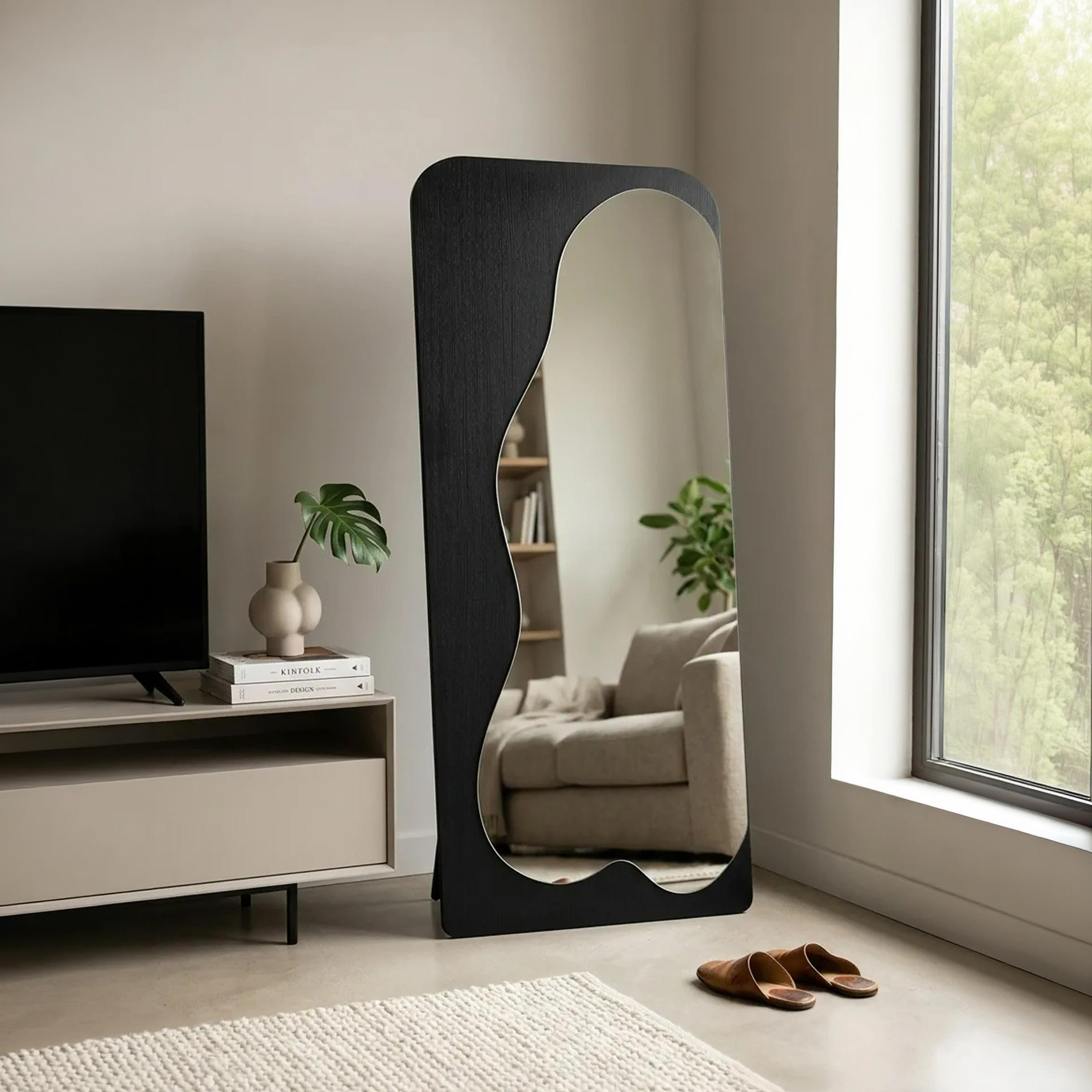 Maria Homes Black Glass Irregular-Shaped Floor Mirror-household-walldecorandmirrors-mirrors-wallmirrors-image-1