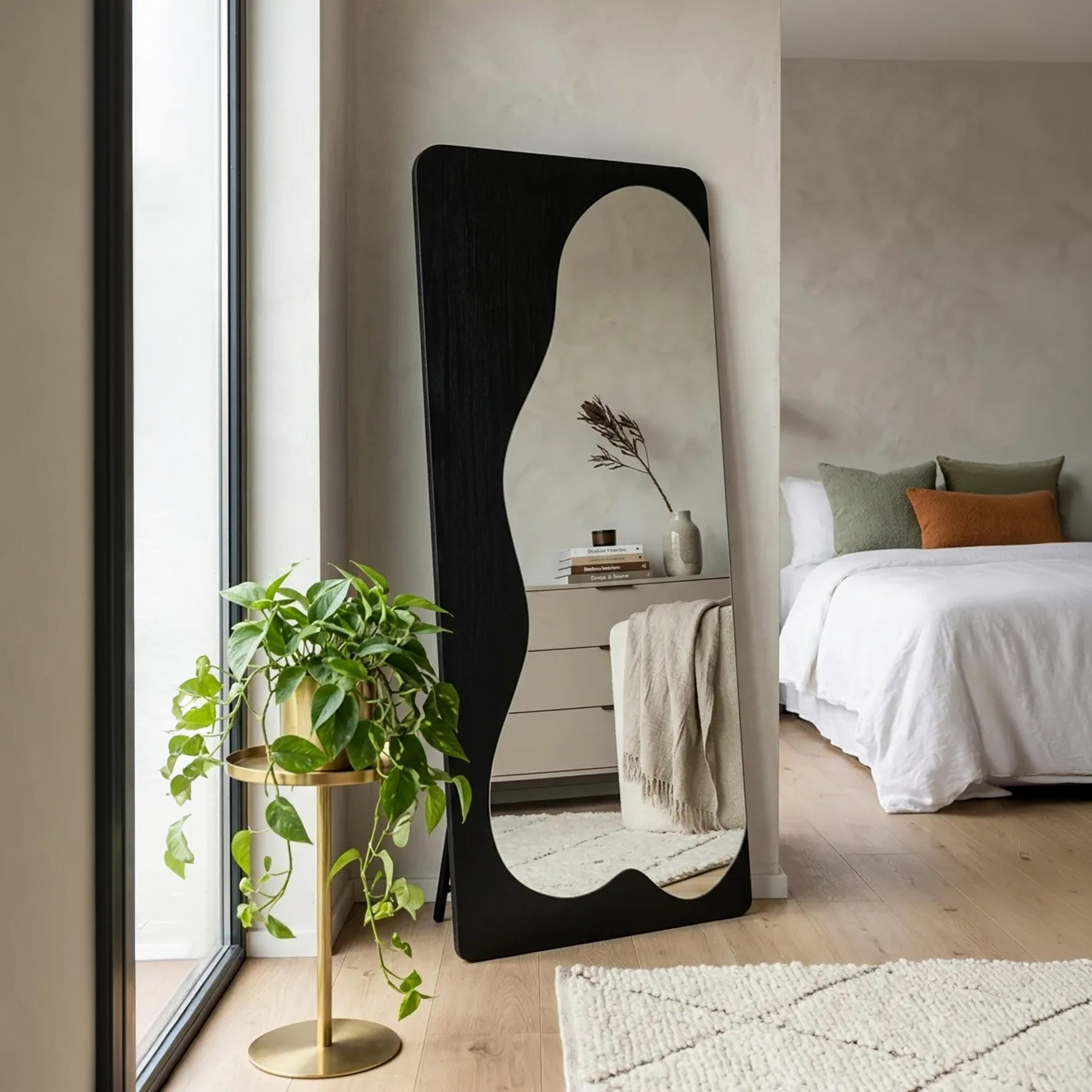 Maria Homes Black Glass Irregular-Shaped Floor Mirror-household-walldecorandmirrors-mirrors-wallmirrors-image-2