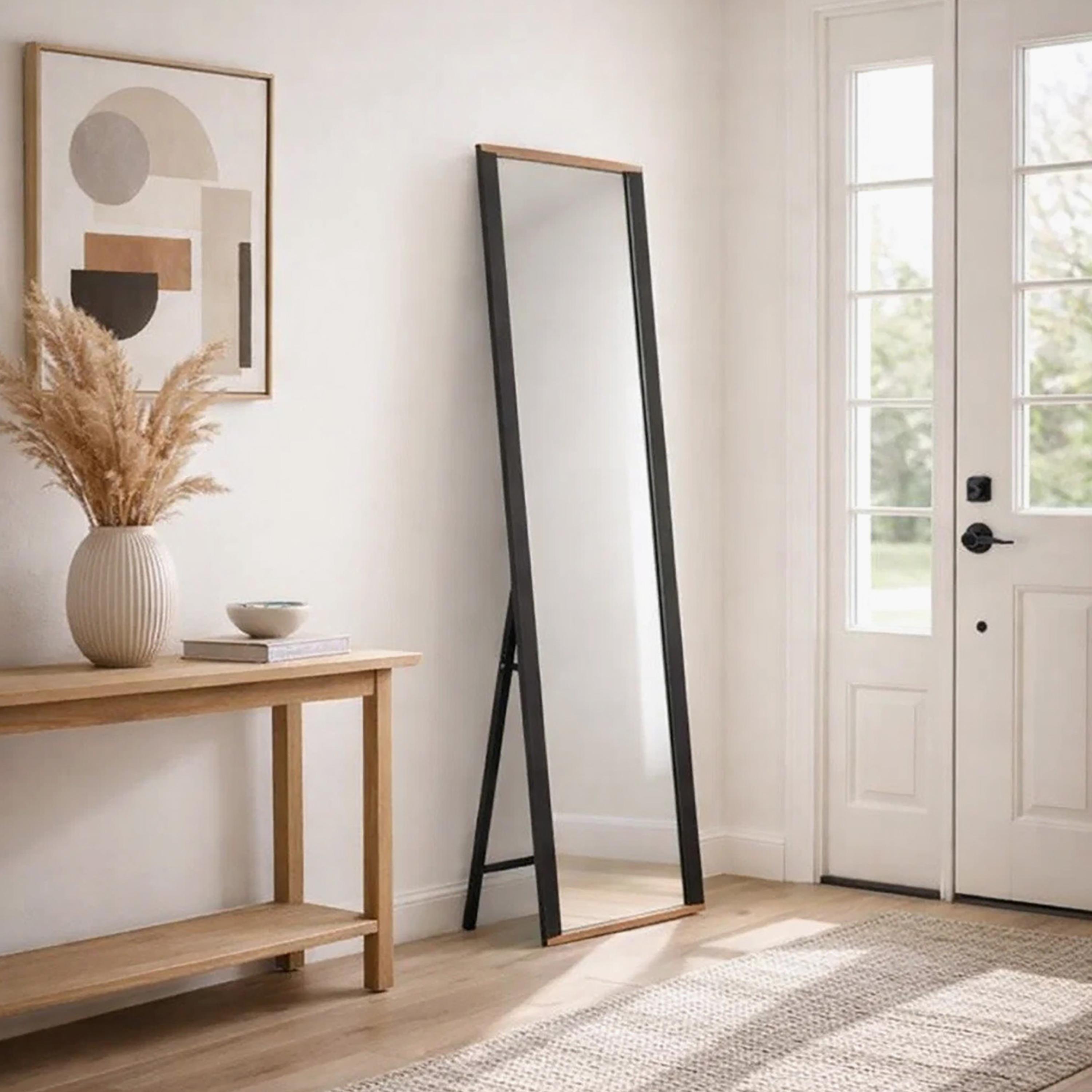 Maria Homes Black Glass Rectangular Floor Mirror-household-walldecorandmirrors-mirrors-wallmirrors-image-1
