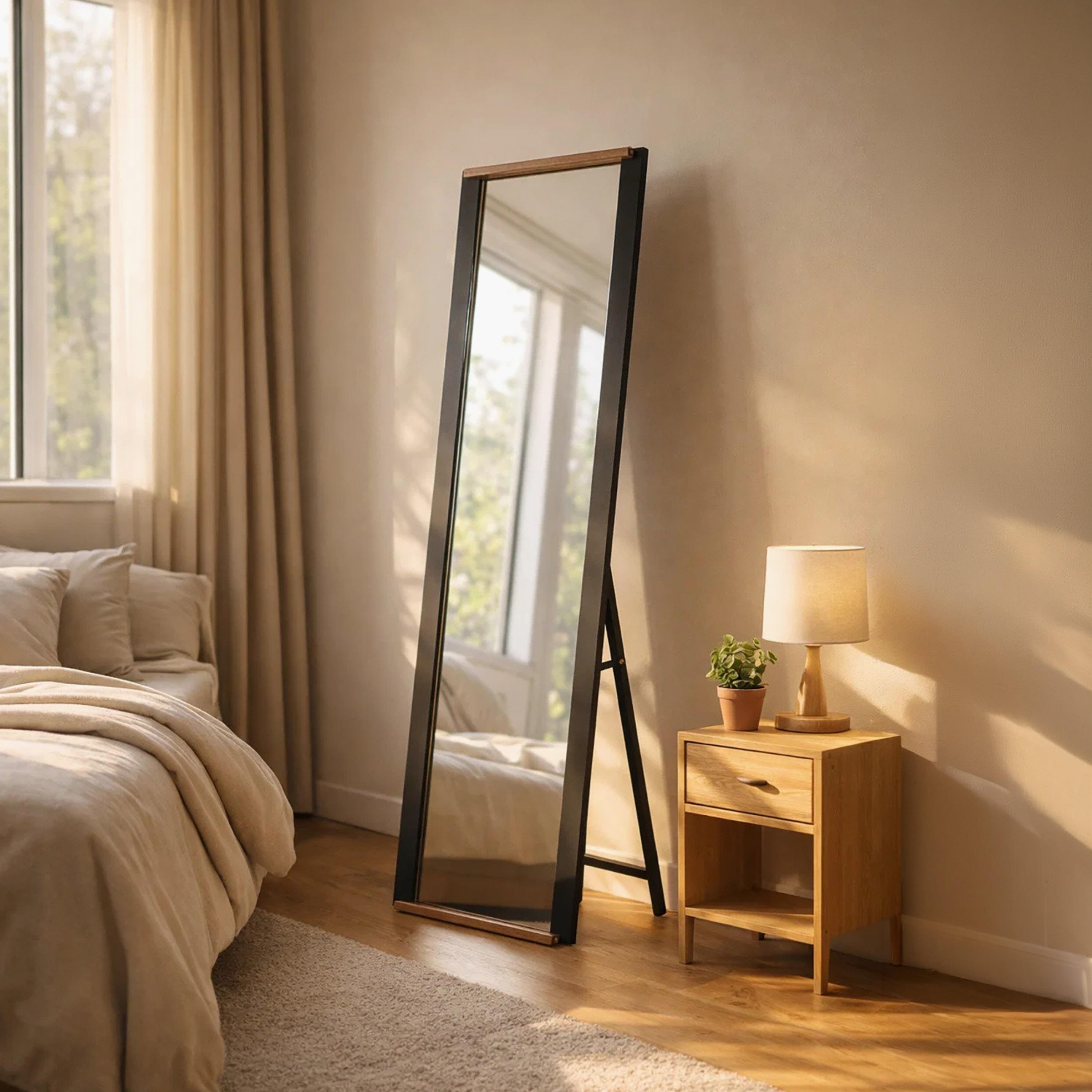 Maria Homes Black Glass Rectangular Floor Mirror-household-walldecorandmirrors-mirrors-wallmirrors-image-2