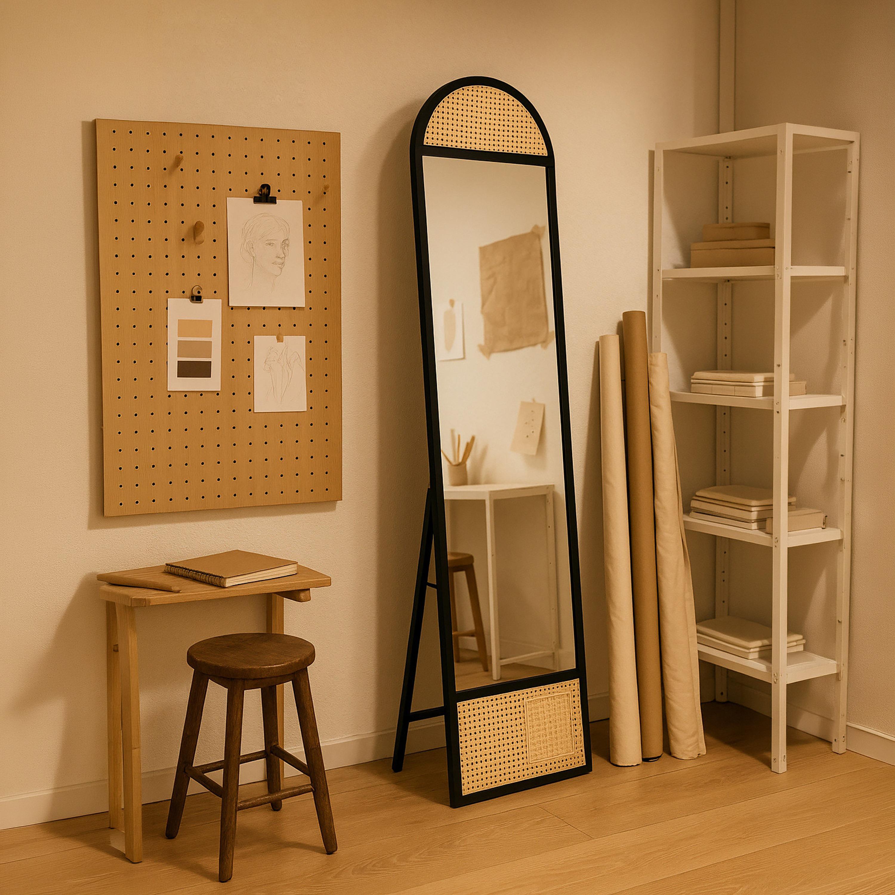 مرآة أرضية بإطار زجاج وروطان من ماريا هومز-household-walldecorandmirrors-mirrors-wallmirrors-image-3