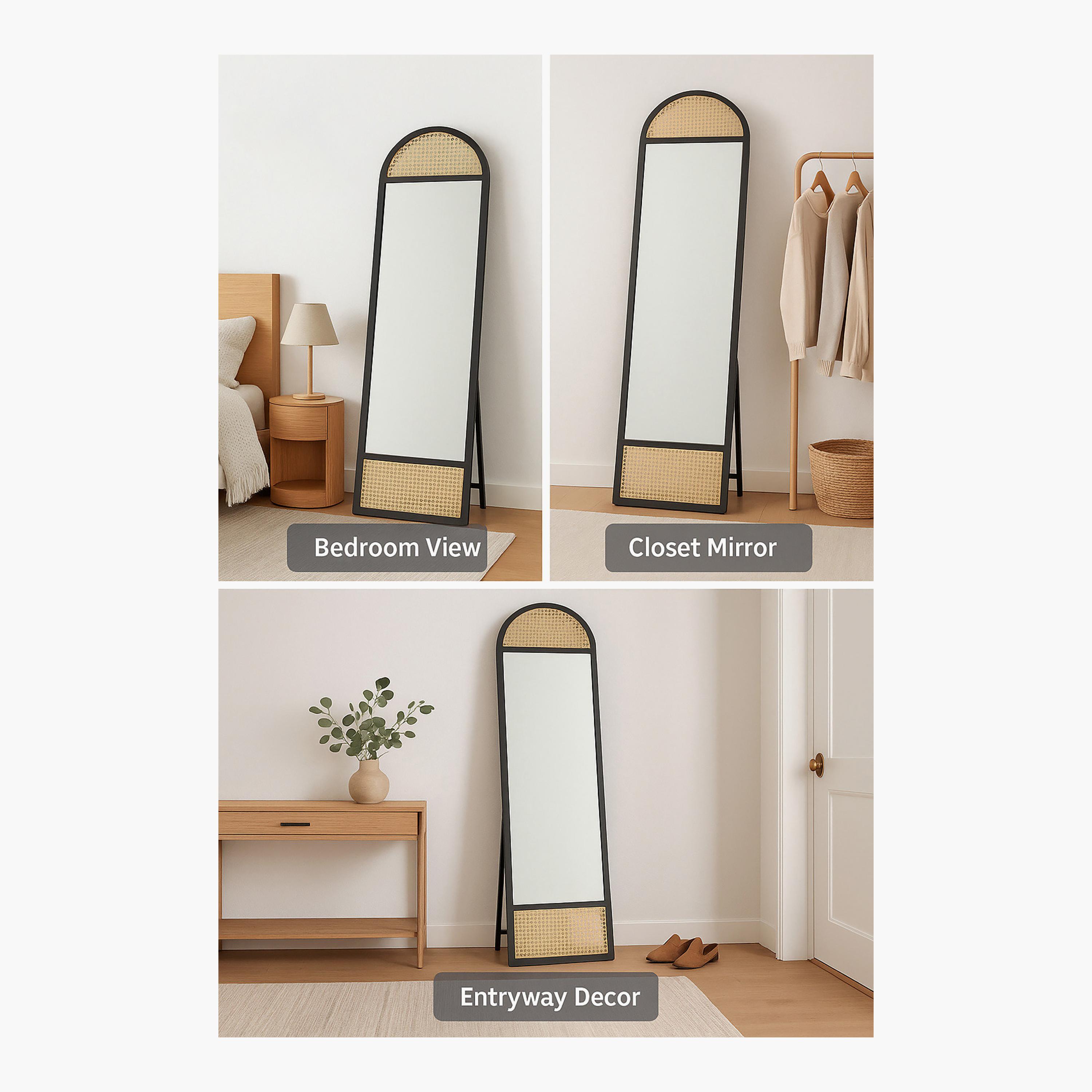 مرآة أرضية بإطار زجاج وروطان من ماريا هومز-household-walldecorandmirrors-mirrors-wallmirrors-image-4