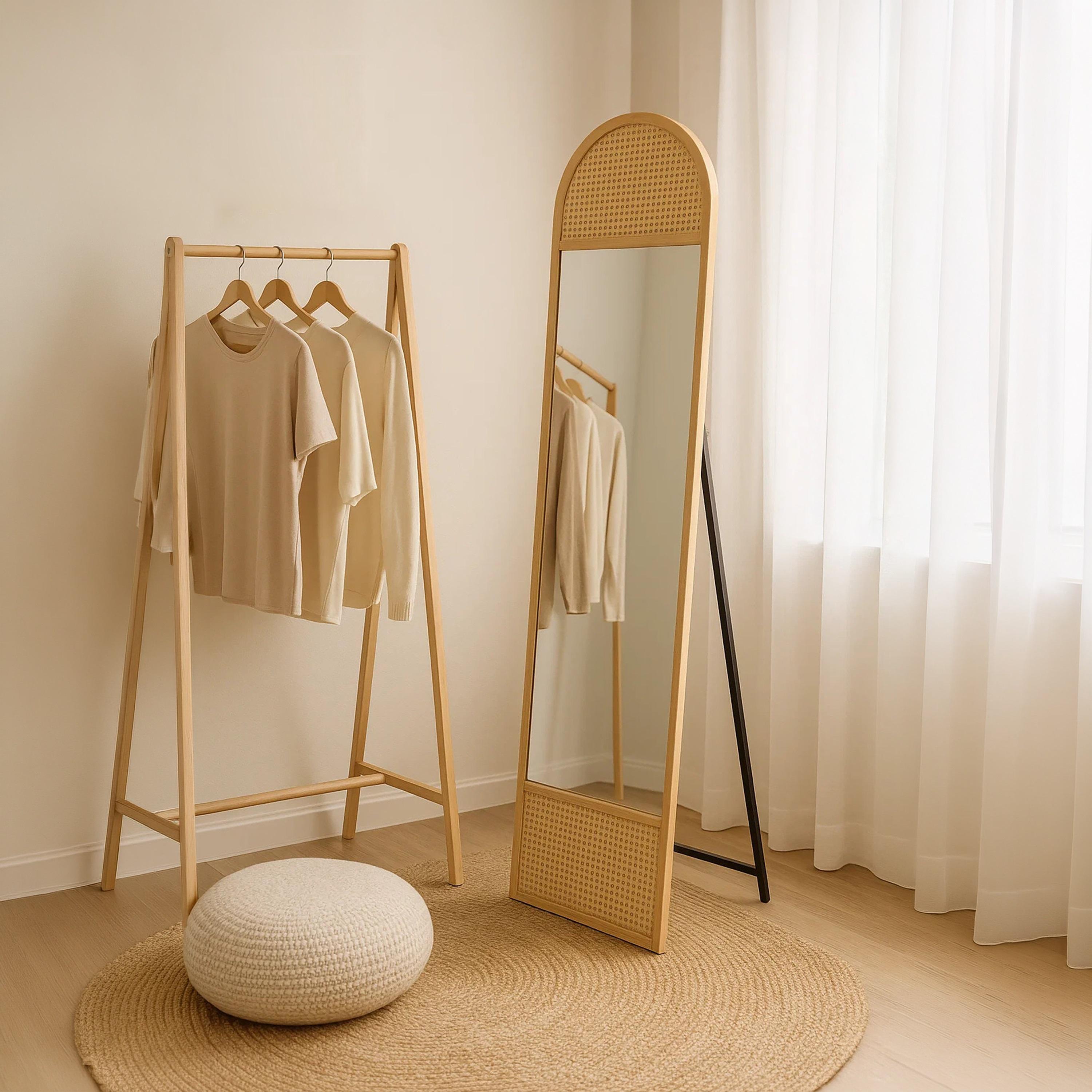 Maria Homes Glass Rattan Accent Floor Mirror-household-walldecorandmirrors-mirrors-wallmirrors-image-2