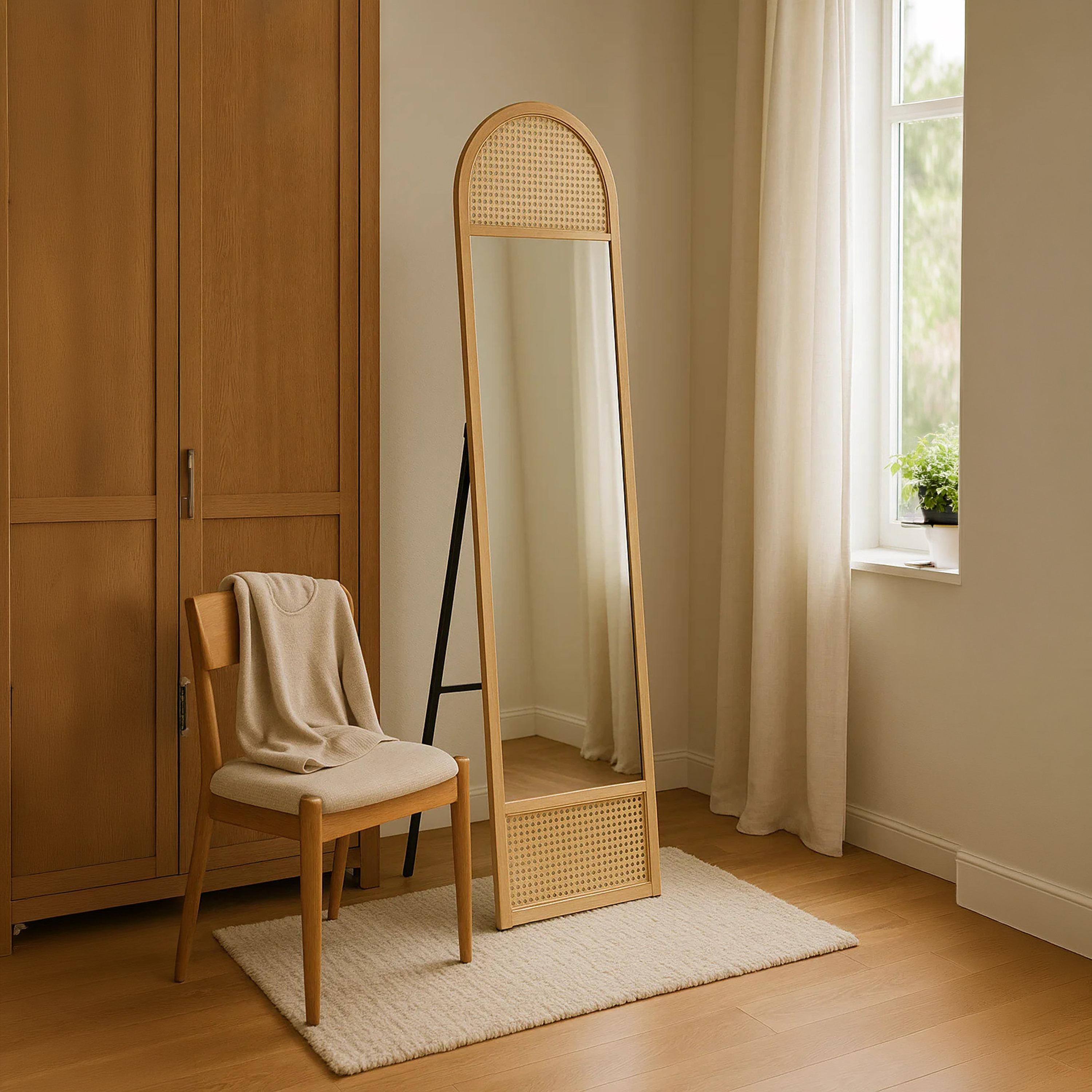 Maria Homes Glass Rattan Accent Floor Mirror-household-walldecorandmirrors-mirrors-wallmirrors-image-3