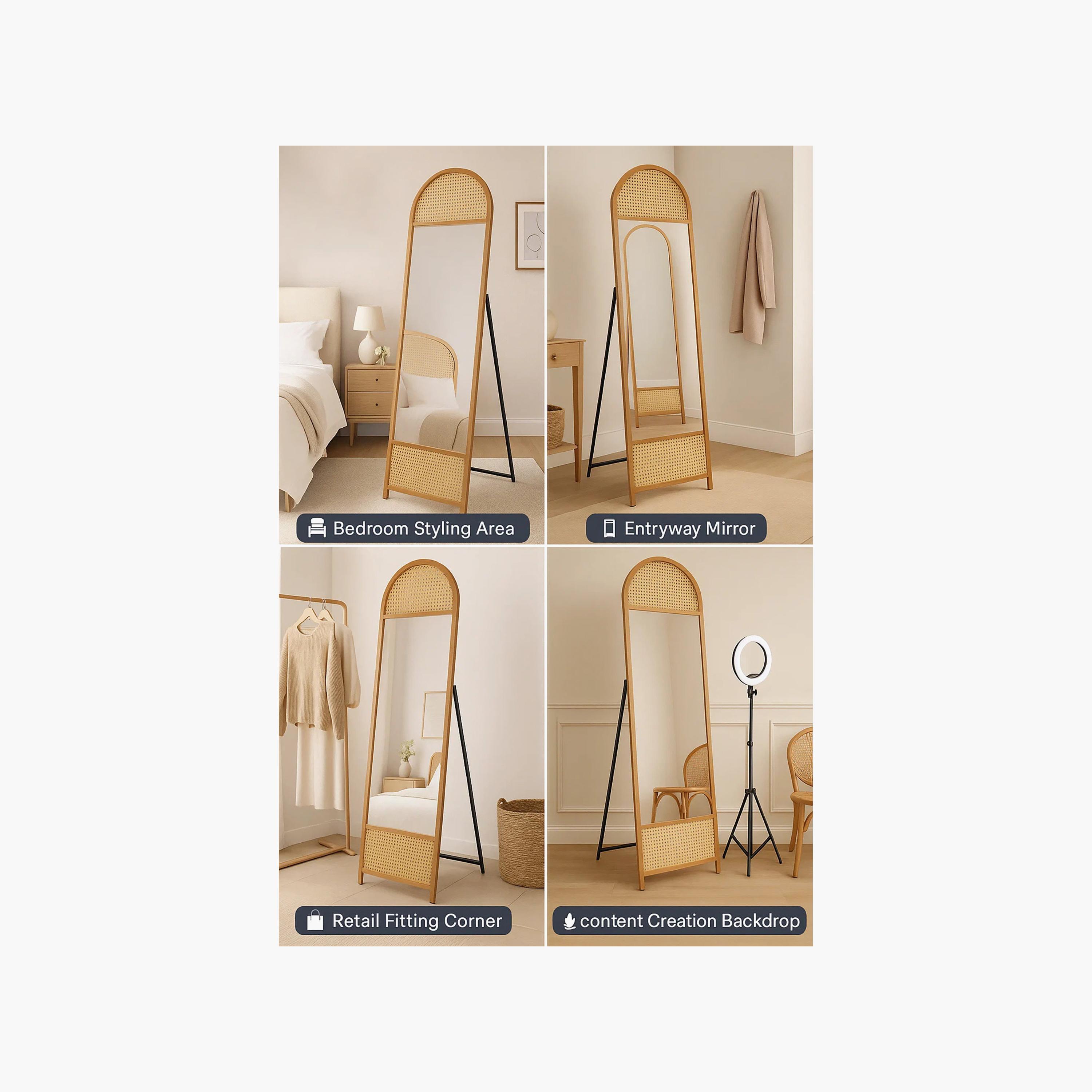 مرآة أرضية بإطار خشب الروطان وزجاج بني من ماريا هومز-household-walldecorandmirrors-mirrors-wallmirrors-image-4