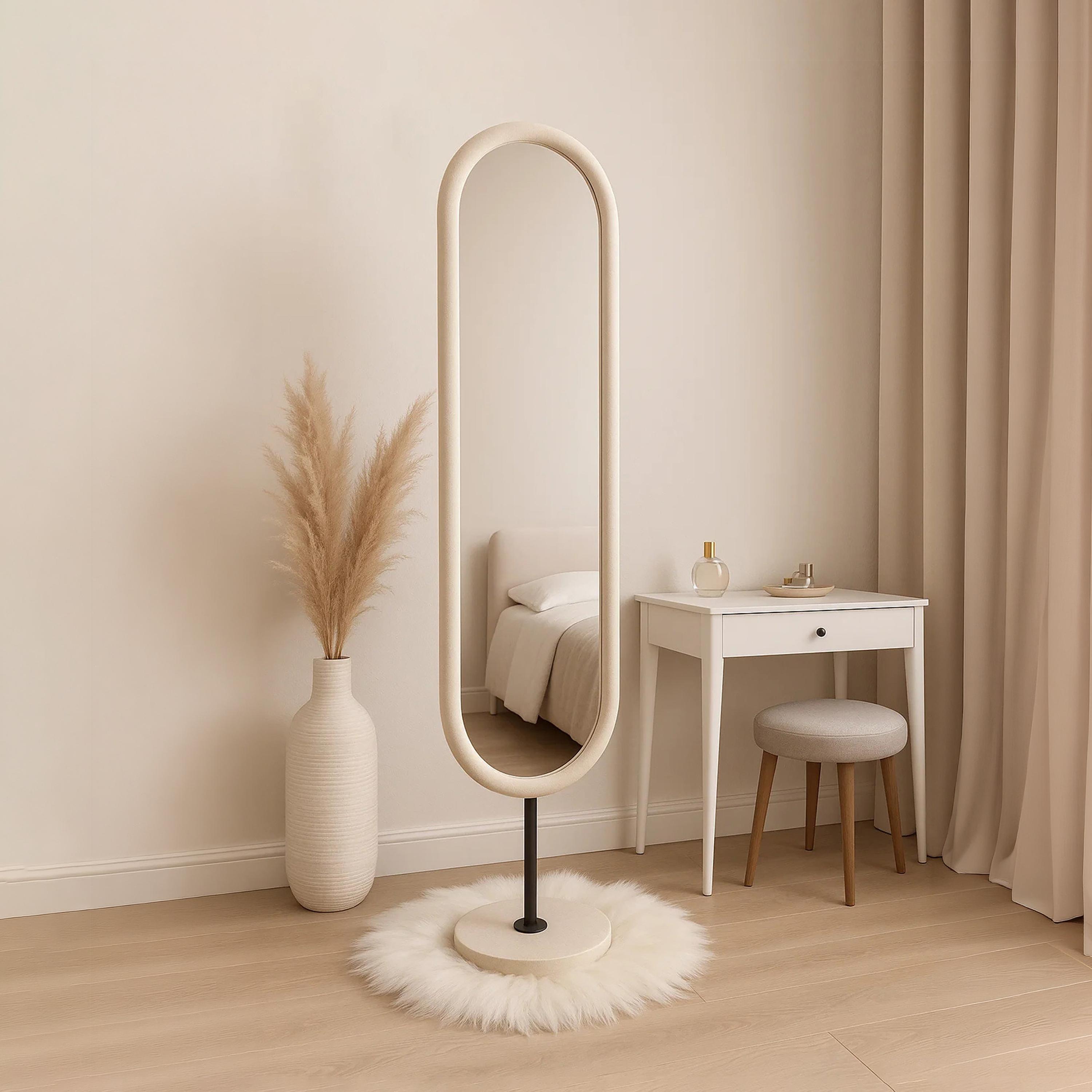 مرآة أرضية بيضاوية زجاجية بلون أبيض من ماريا هومز-household-walldecorandmirrors-mirrors-wallmirrors-image-2