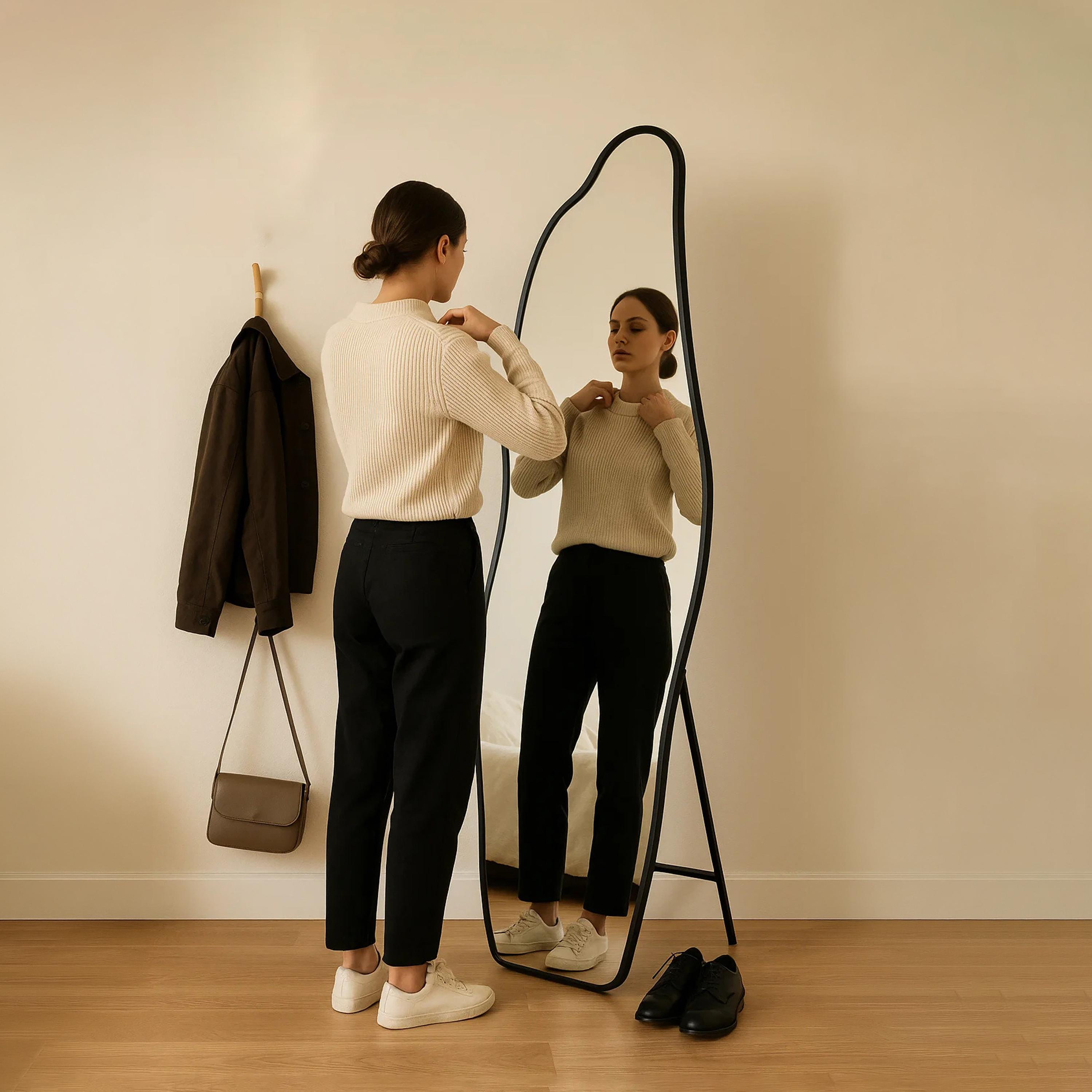 مرآة أرضية بإطار زجاجي متموج أسود من ماريا هومز-household-walldecorandmirrors-mirrors-wallmirrors-image-3