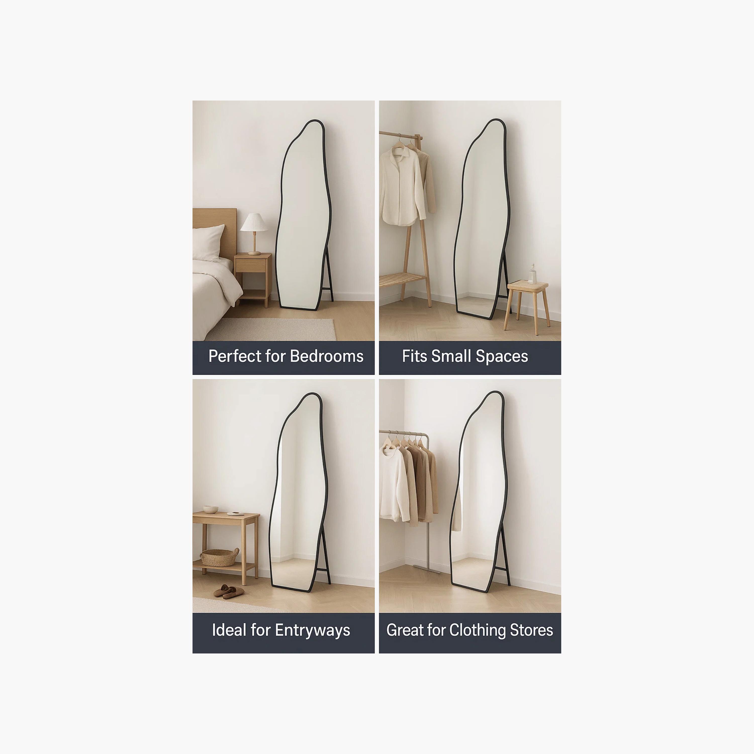 مرآة أرضية بإطار زجاجي متموج أسود من ماريا هومز-household-walldecorandmirrors-mirrors-wallmirrors-image-4