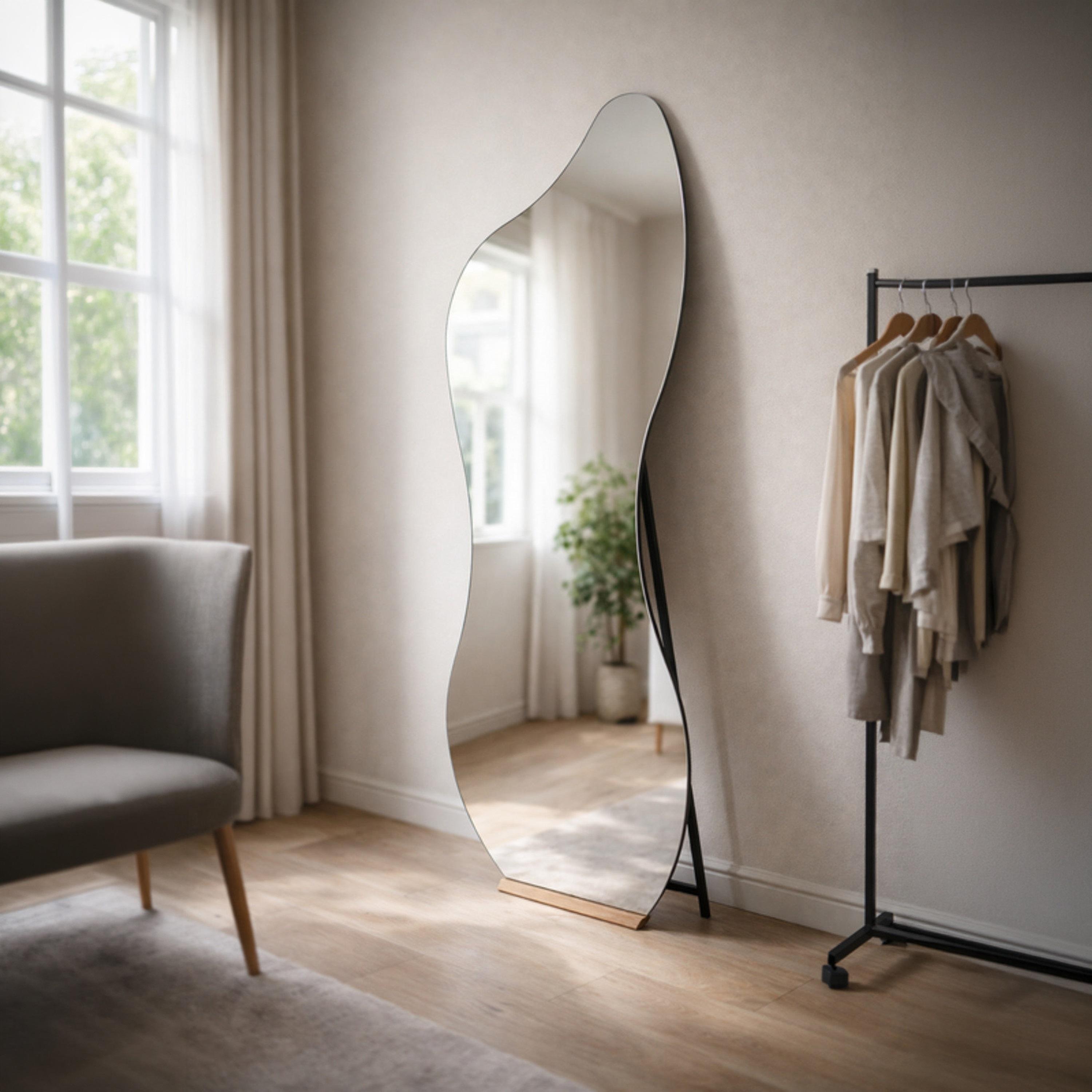 مرآة أرضية بإطار زجاجي متموج أسود من ماريا هومز-household-walldecorandmirrors-mirrors-wallmirrors-image-1