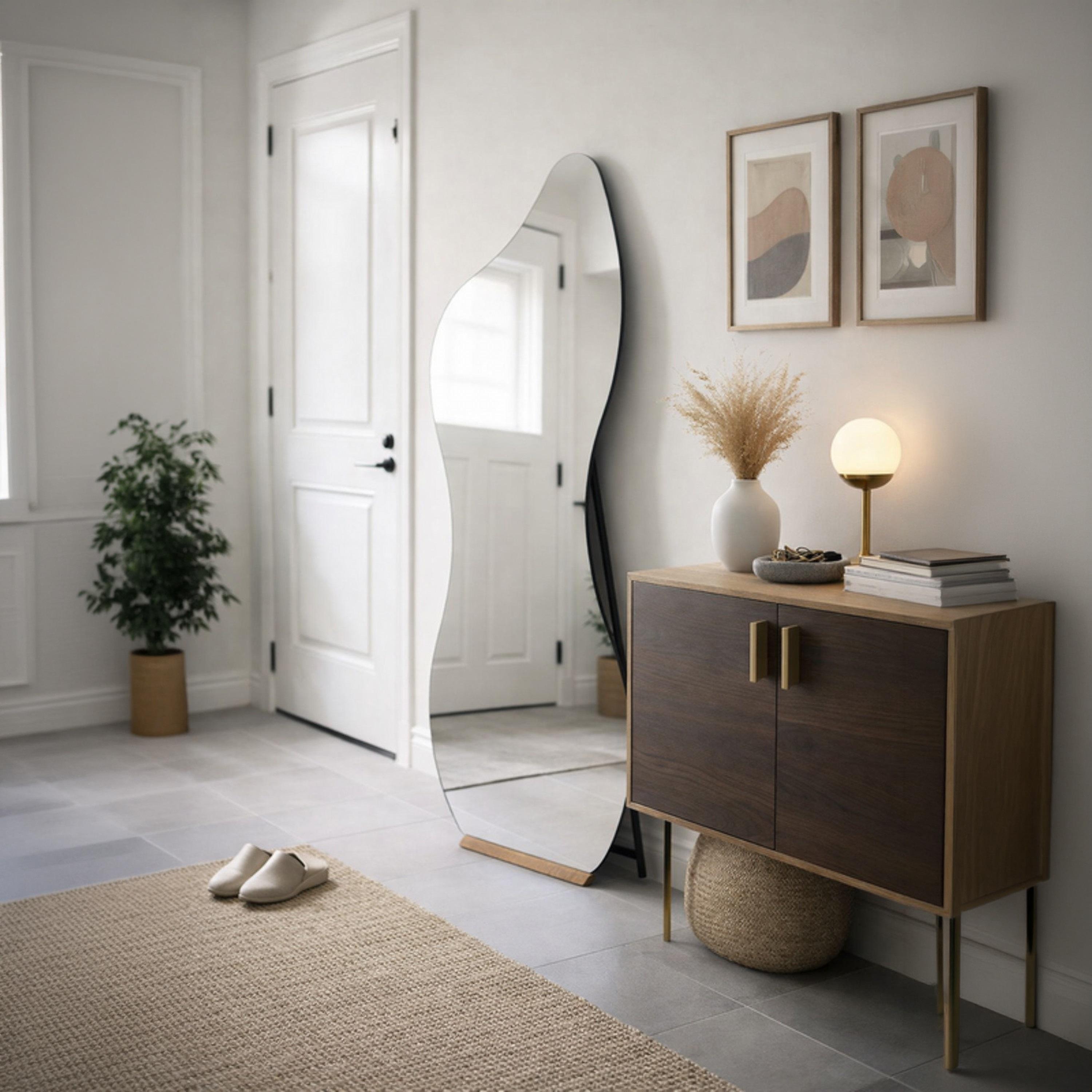 مرآة أرضية بإطار زجاجي متموج أسود من ماريا هومز-household-walldecorandmirrors-mirrors-wallmirrors-image-2