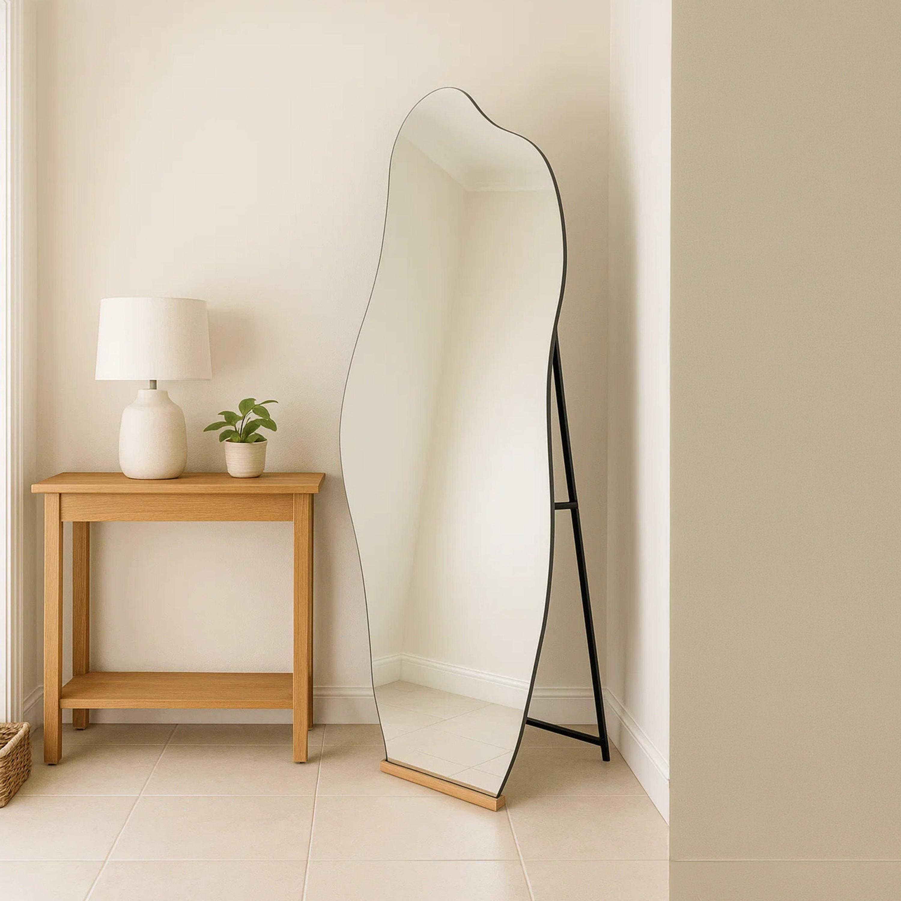 Maria Homes Black Glass Irregular-Shaped Floor Mirror-household-walldecorandmirrors-mirrors-wallmirrors-image-1