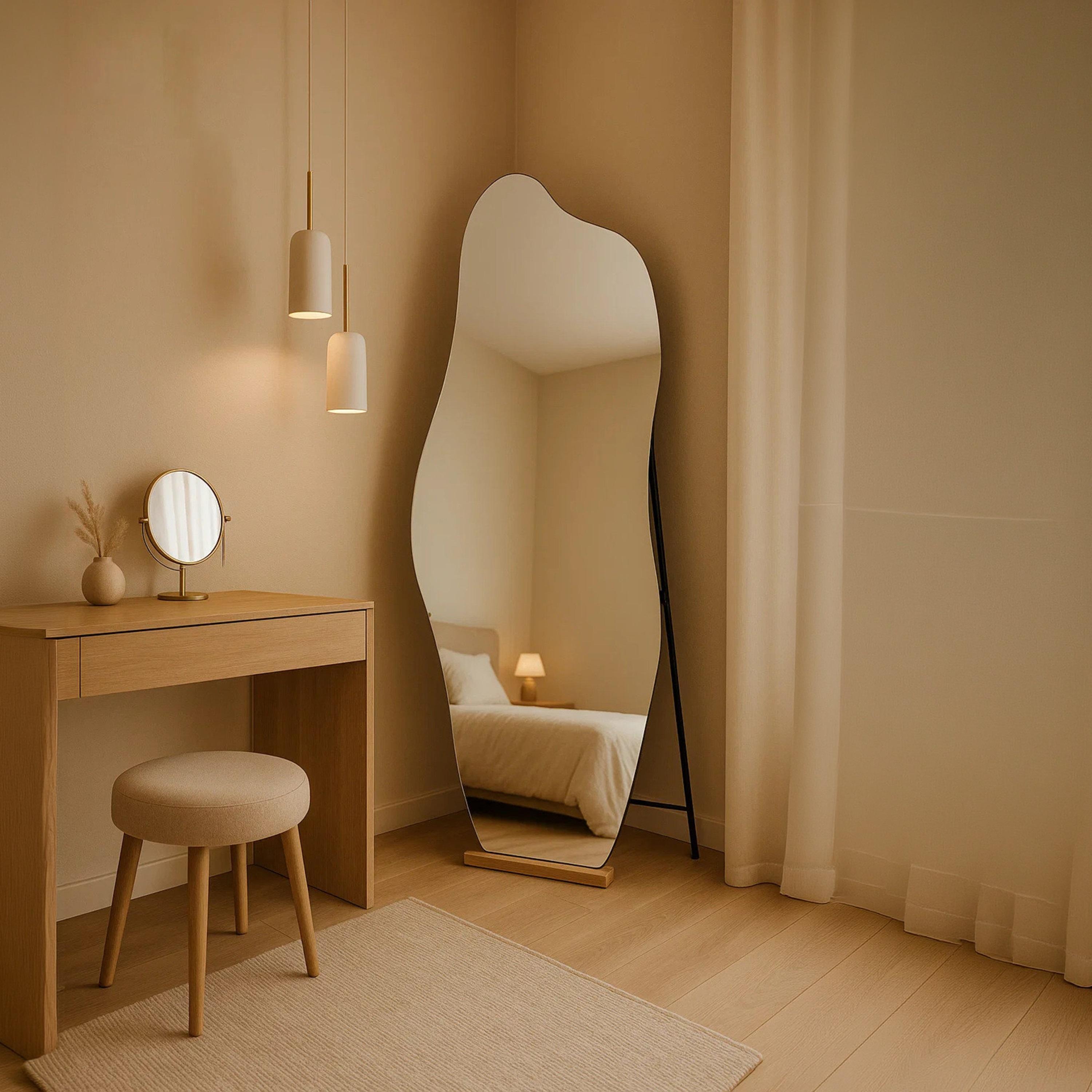 Maria Homes Black Glass Irregular-Shaped Floor Mirror-household-walldecorandmirrors-mirrors-wallmirrors-image-2
