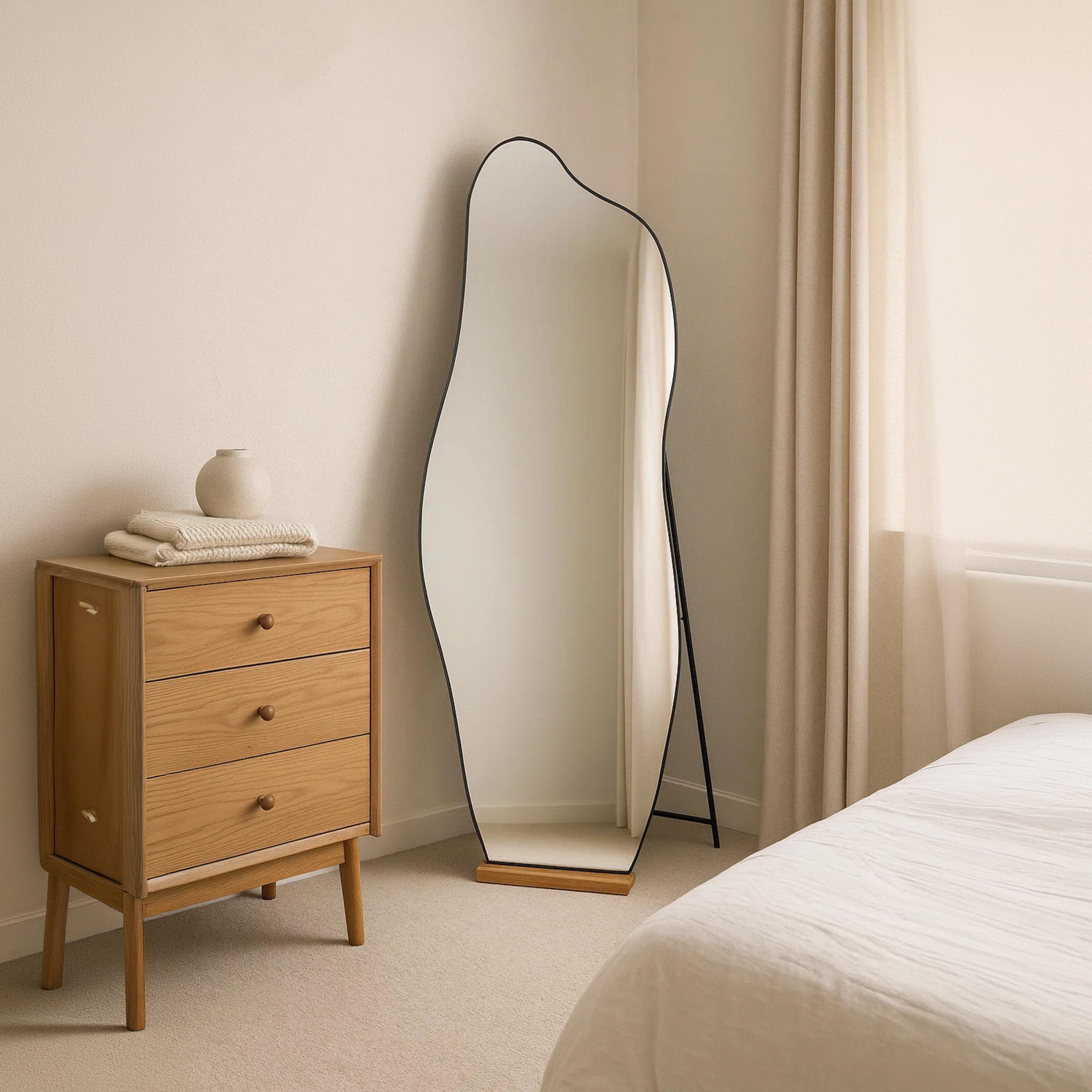 Maria Homes Black Glass Irregular-Shaped Floor Mirror-household-walldecorandmirrors-mirrors-wallmirrors-image-3
