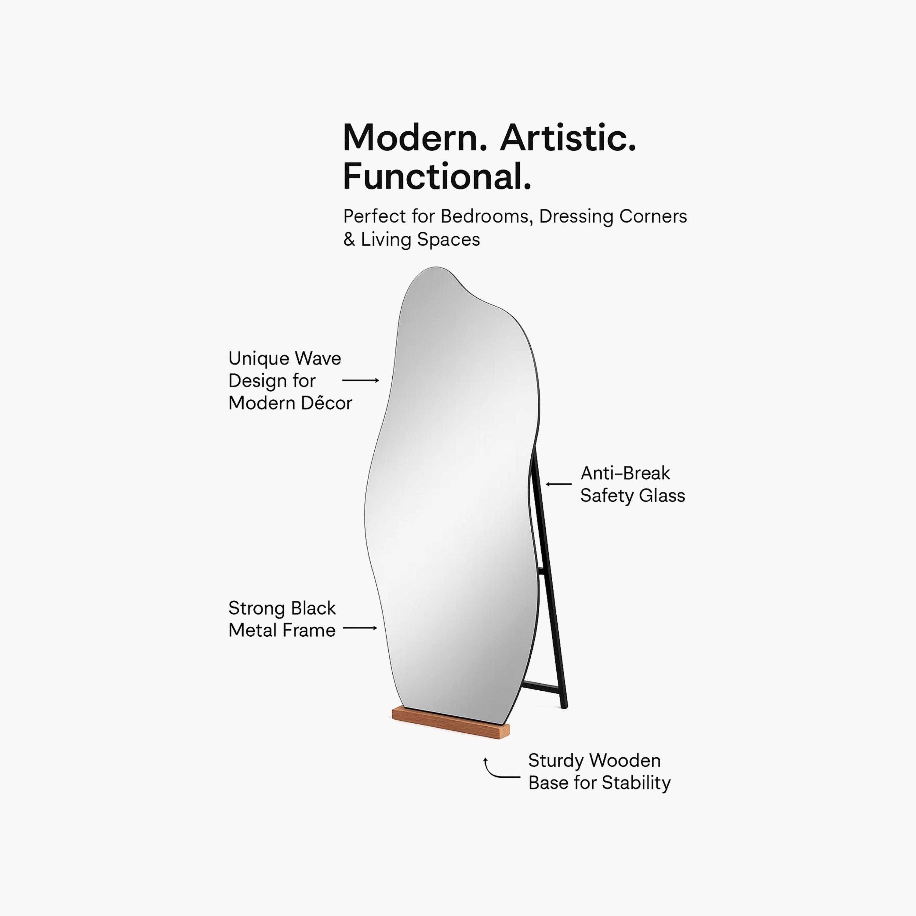 Maria Homes Black Glass Irregular-Shaped Floor Mirror-household-walldecorandmirrors-mirrors-wallmirrors-image-4