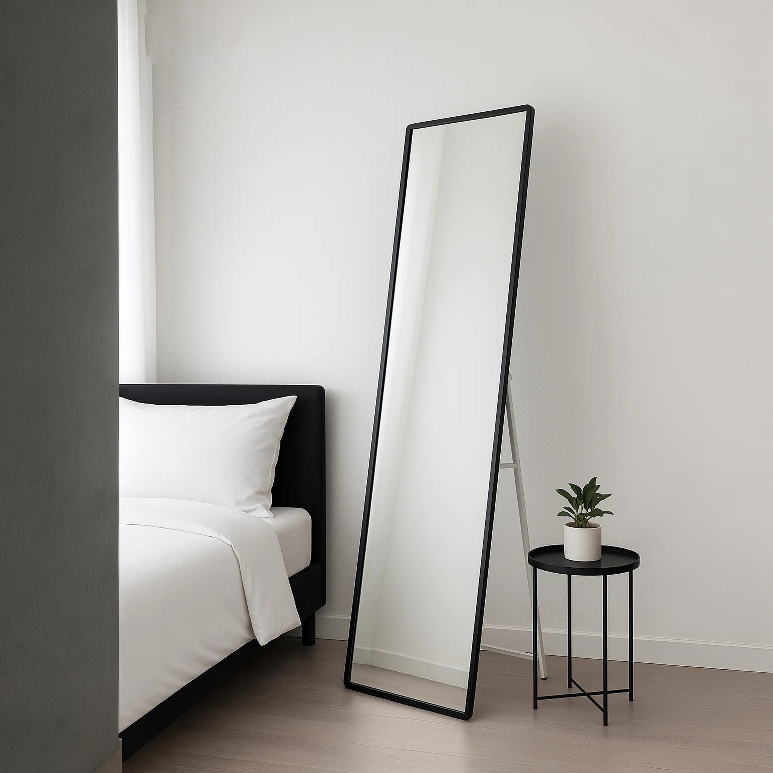 Maria Homes Black Glass Rectangular Floor Mirror-household-walldecorandmirrors-mirrors-wallmirrors-image-1