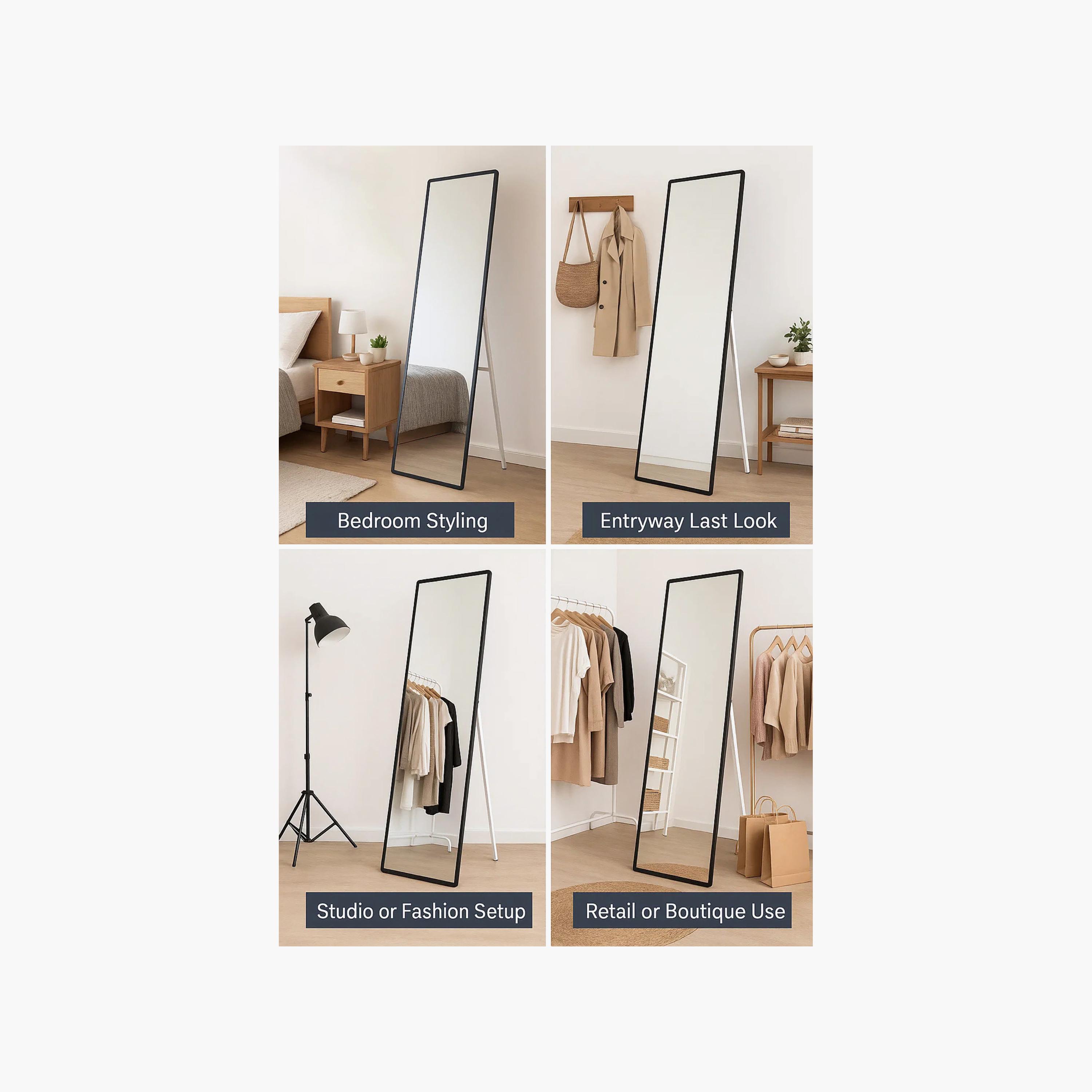 Maria Homes Black Glass Rectangular Floor Mirror-household-walldecorandmirrors-mirrors-wallmirrors-image-4