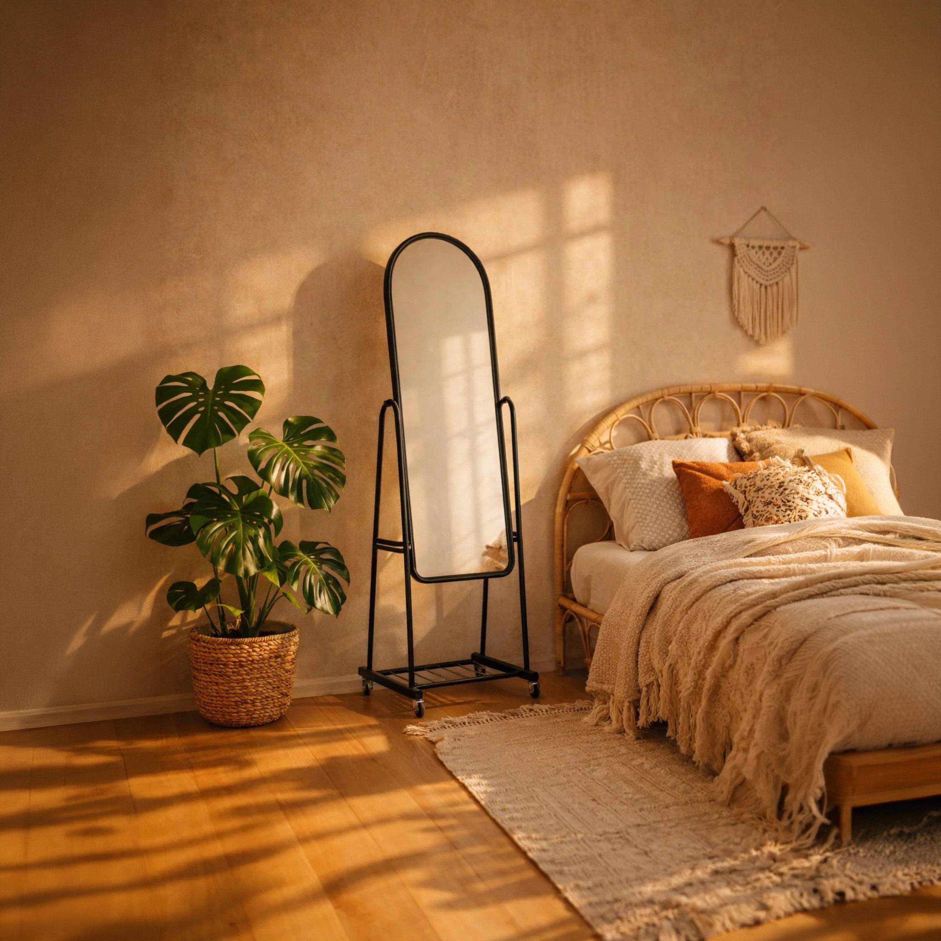 مرآة أرضية بإطار مقوس من الزجاج الأسود من ماريا هومز-household-walldecorandmirrors-mirrors-wallmirrors-image-2