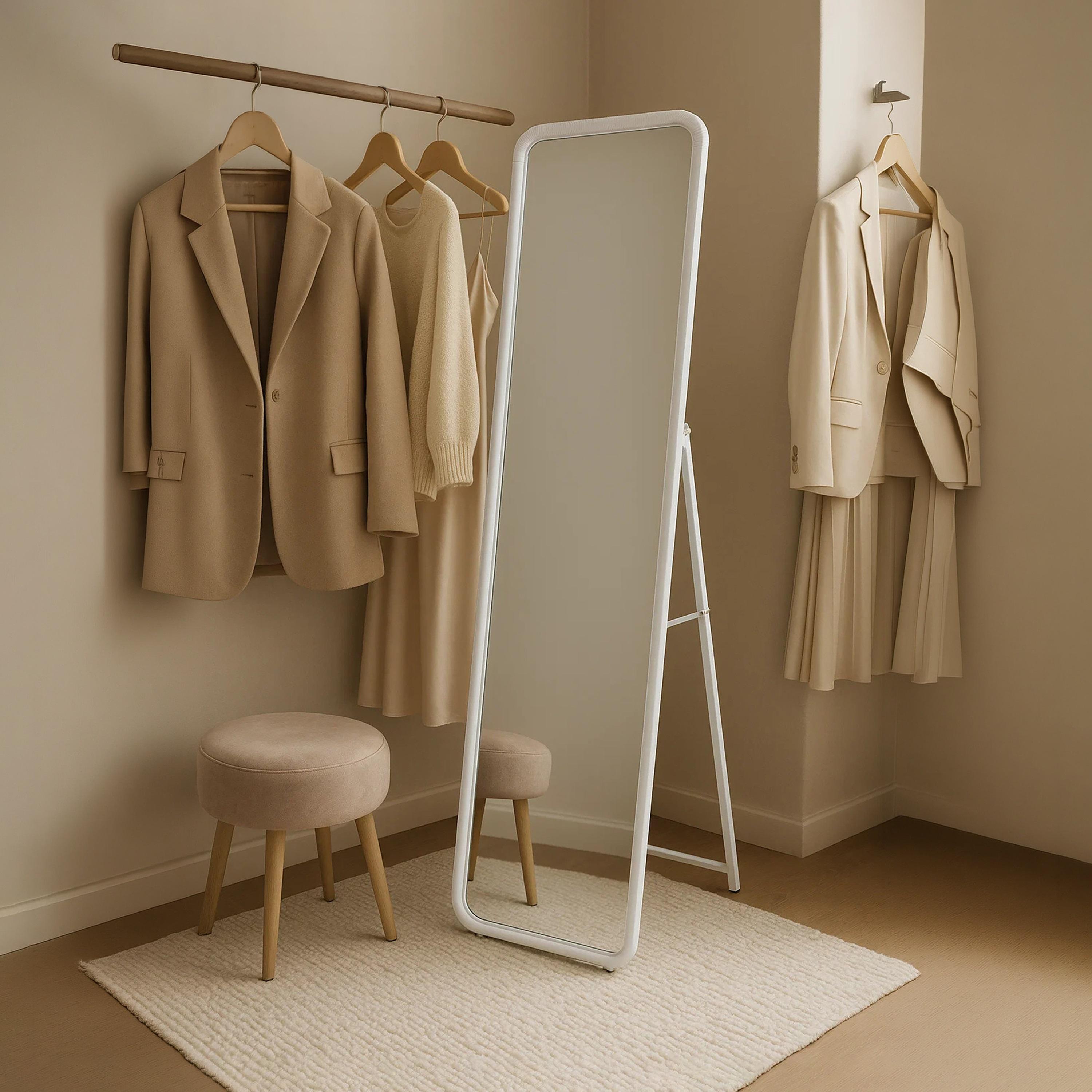 Maria Homes White Glass Round Floor Mirror-household-walldecorandmirrors-mirrors-wallmirrors-image-1