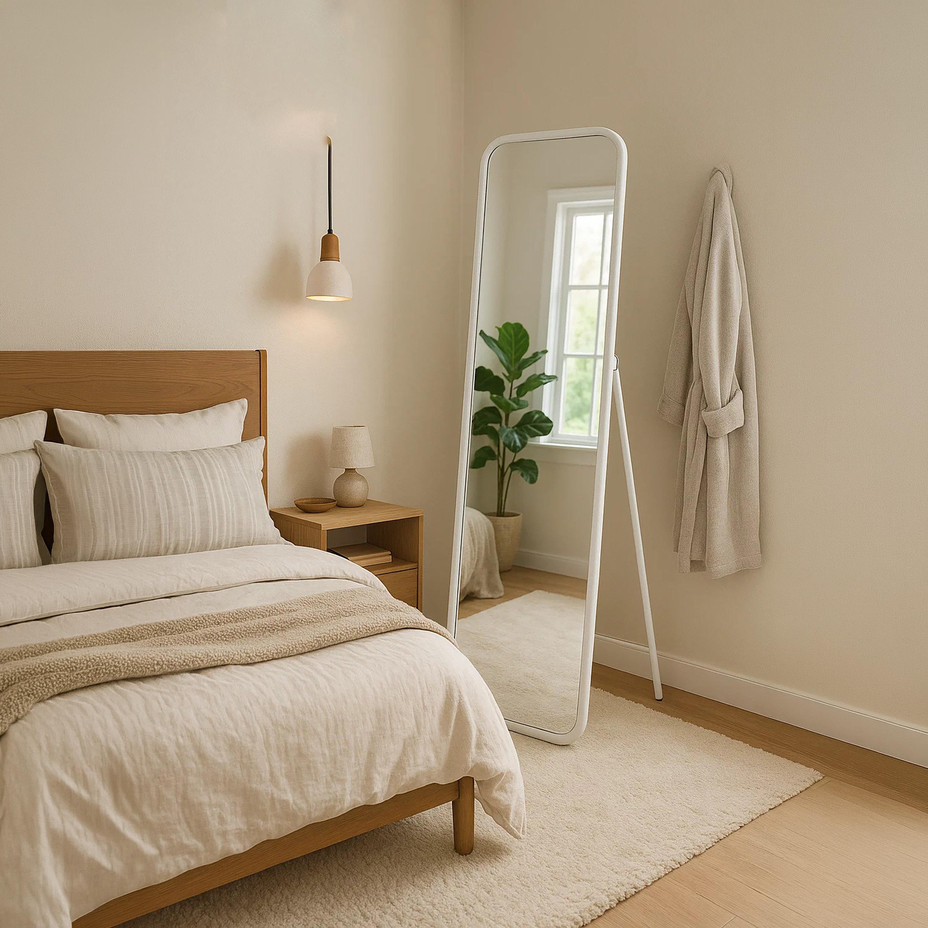 Maria Homes White Glass Round Floor Mirror-household-walldecorandmirrors-mirrors-wallmirrors-image-2