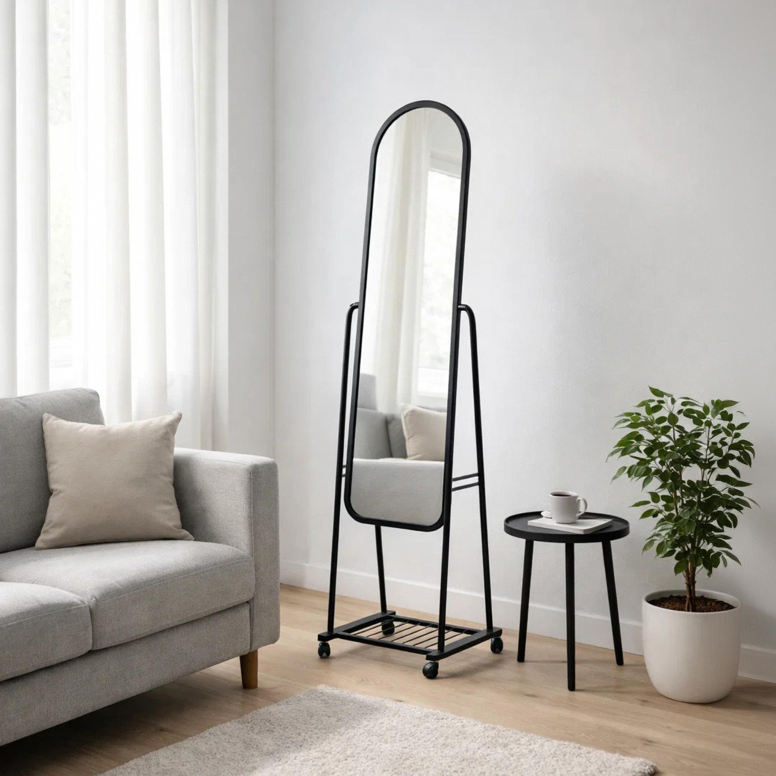 مرآة أرضية بإطار مقوس من الزجاج الأسود من ماريا هومز-household-walldecorandmirrors-mirrors-wallmirrors-image-1