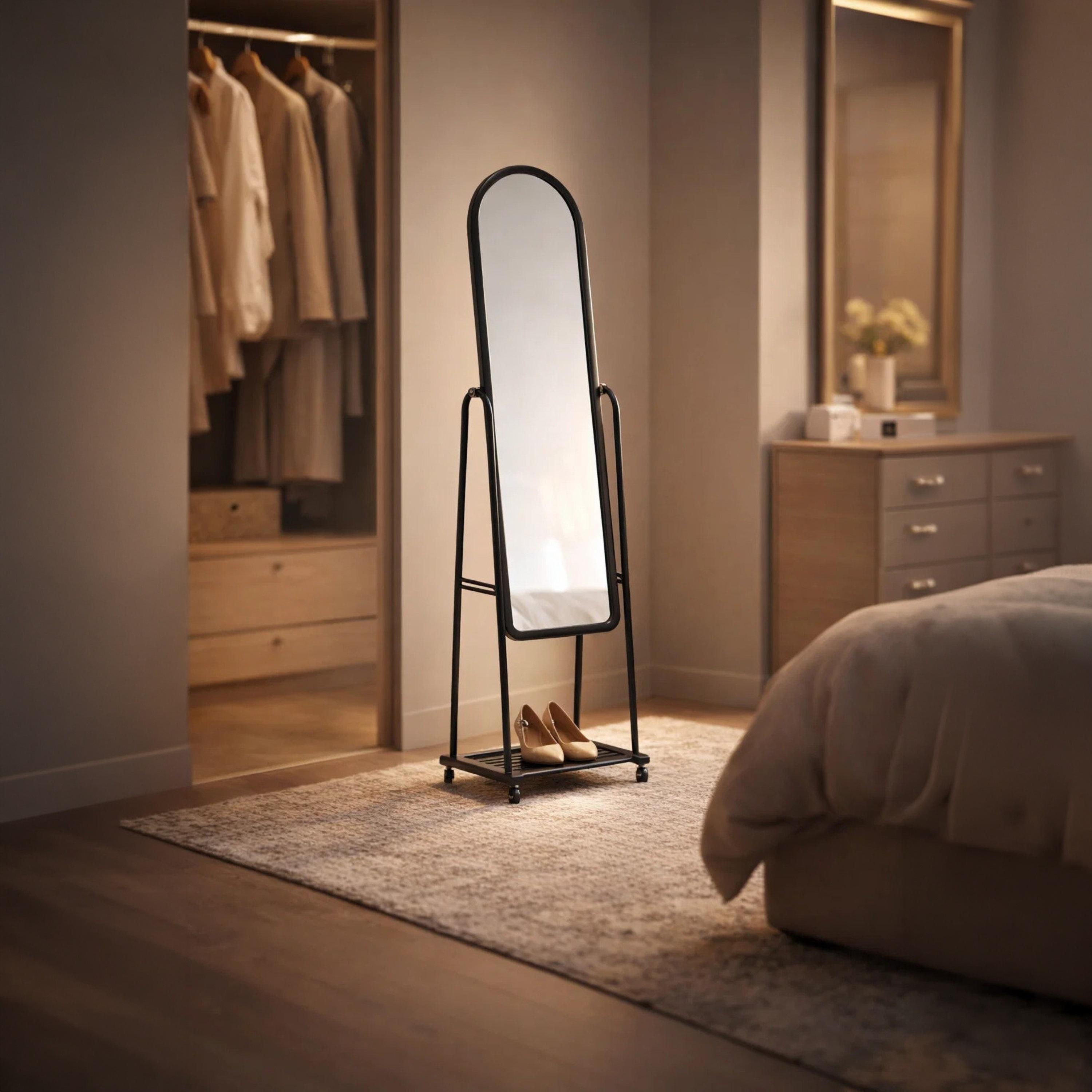مرآة أرضية بإطار مقوس من الزجاج الأسود من ماريا هومز-household-walldecorandmirrors-mirrors-wallmirrors-image-3