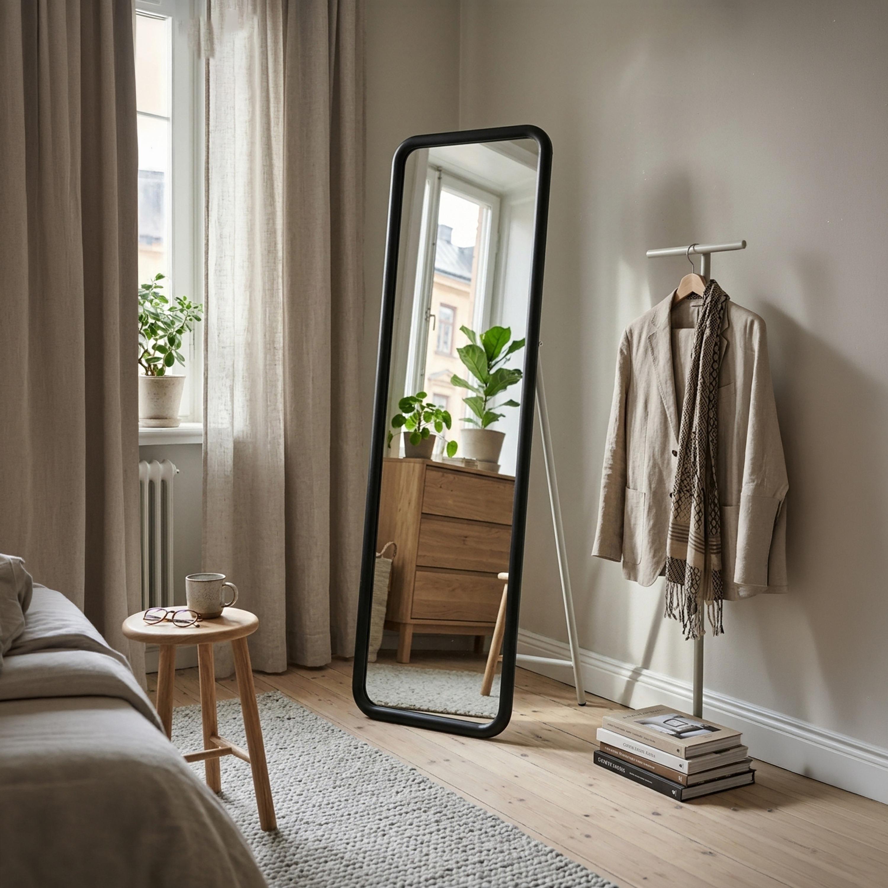 Maria Homes Black Glass Round Floor Mirror-household-walldecorandmirrors-mirrors-wallmirrors-image-1