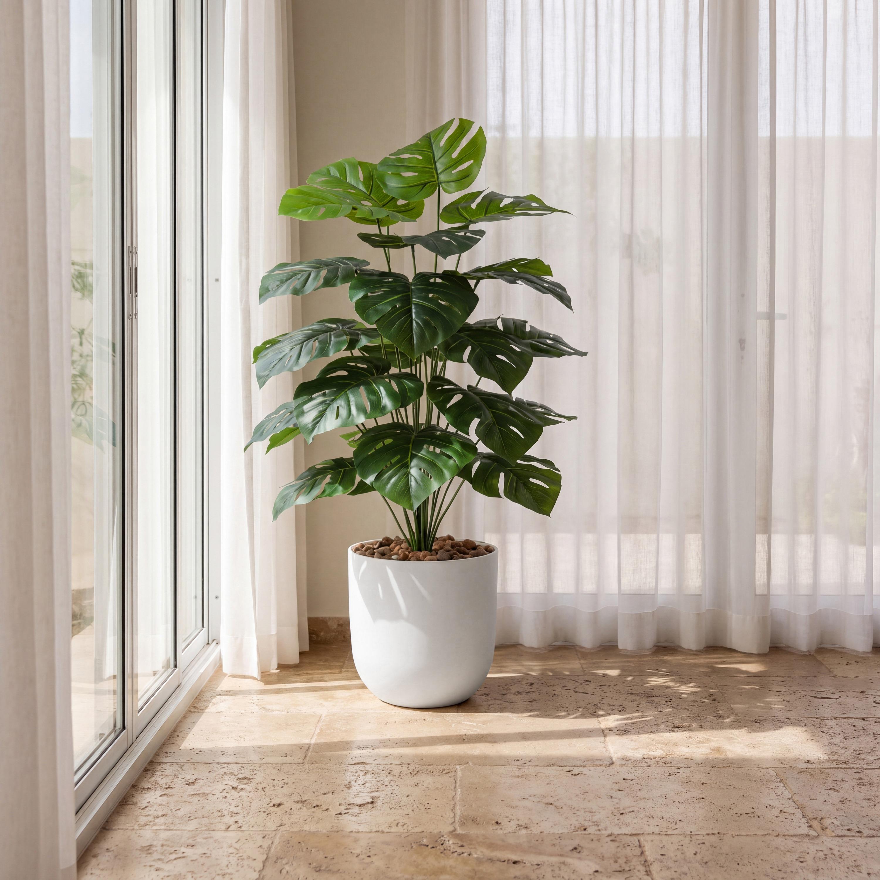 نبات مونستيرا صناعي في أصيص من ماريا هومز-household-gardenandoutdoor-artificialflowersandplants-flowers-image-1
