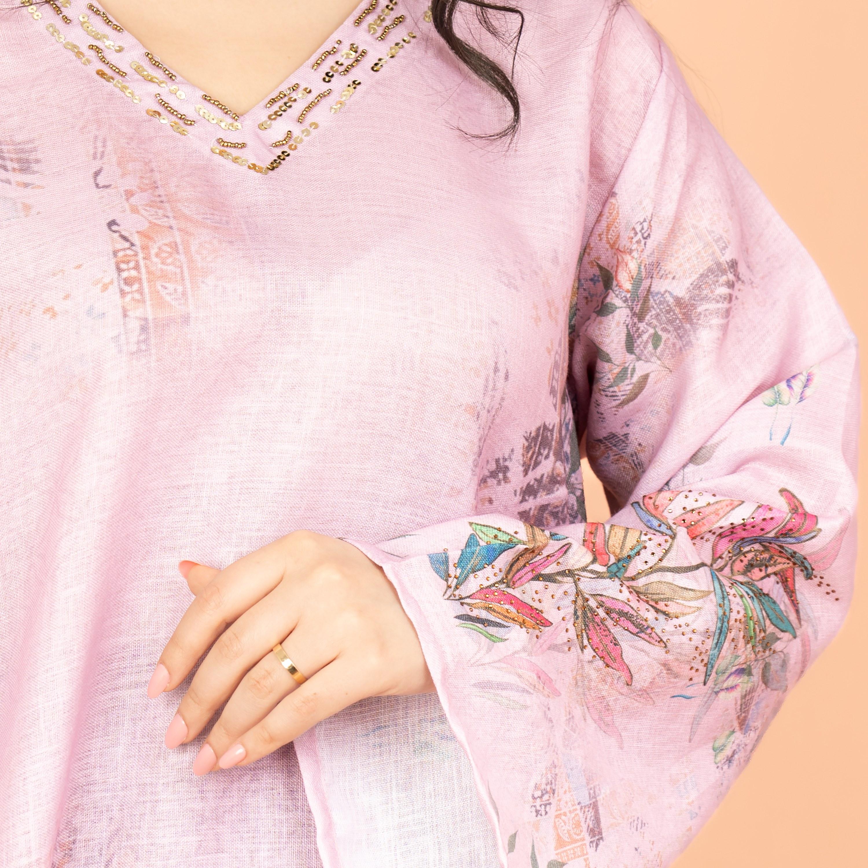 IKKXA Leaf Print Flared Sleeves Women's Highlight Jalabiya-women-arabicclothing-jalabiyas-image-2