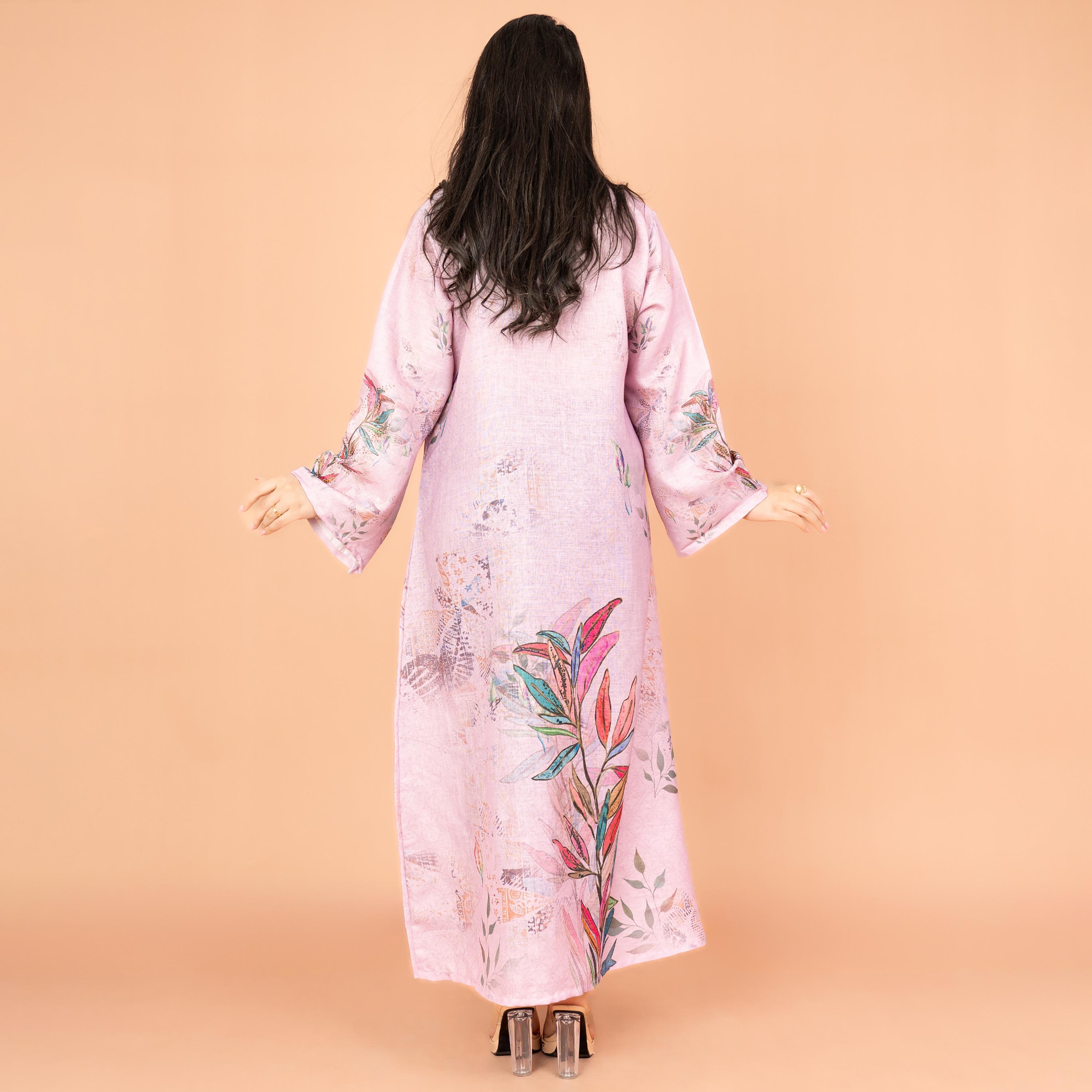 IKKXA Leaf Print Flared Sleeves Women's Highlight Jalabiya-women-arabicclothing-jalabiyas-image-4