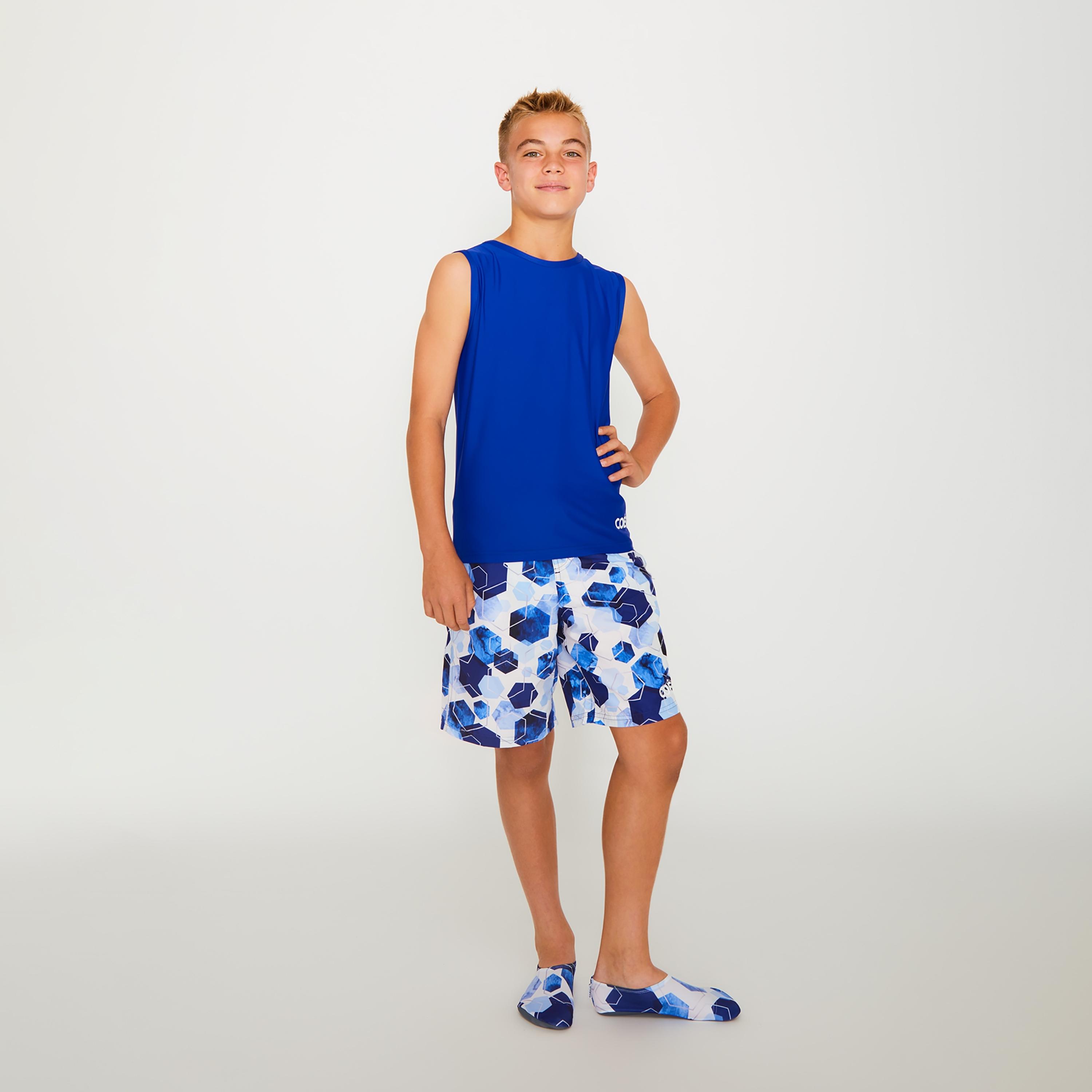 COEGA Sunwear Boys Youth Rashguard Sleeveless, Navy Watercolour Hexagons-sports-gear-swimming-boy-image-1