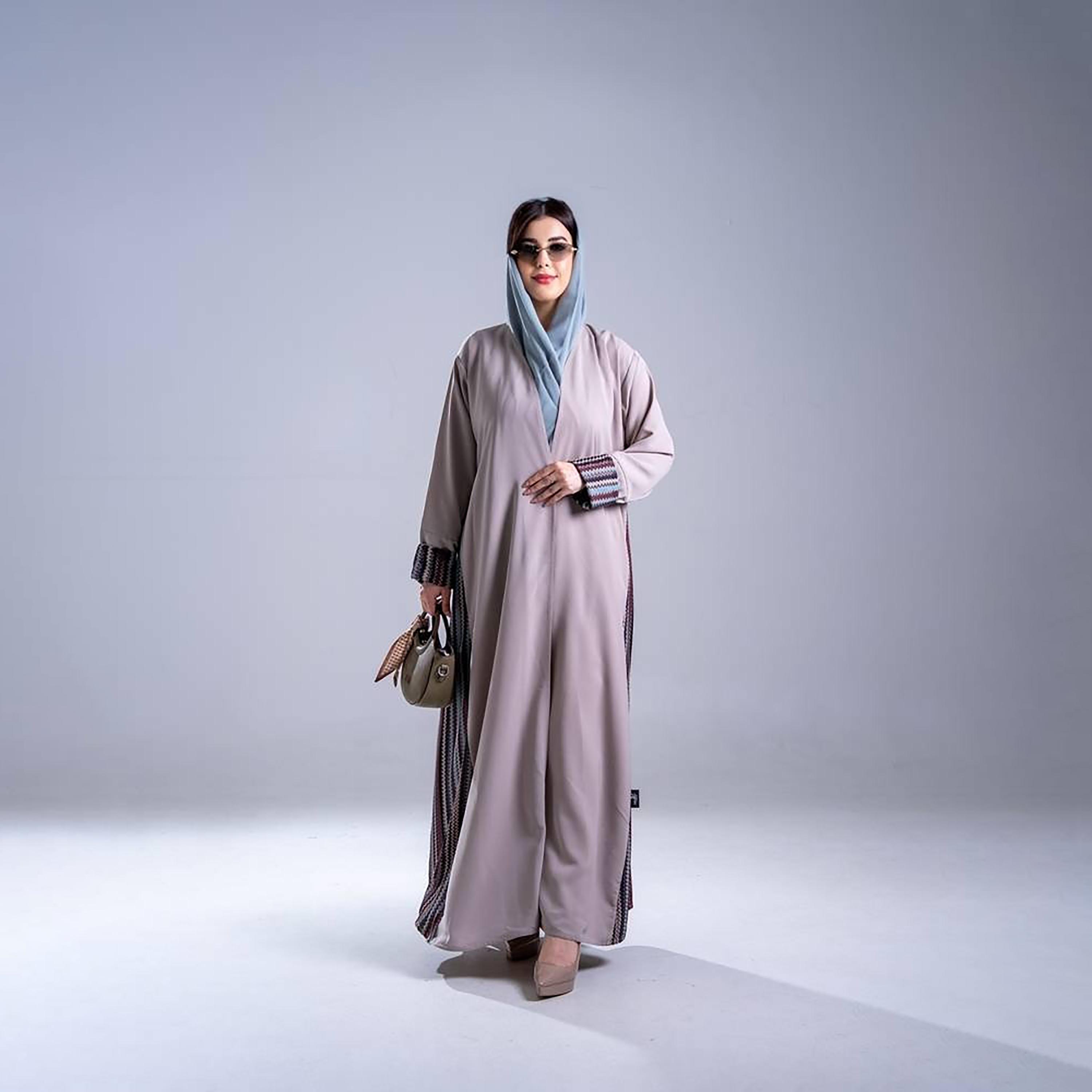 Elegant Hijab Chevron Panelled Crepe Women's Flared Half Cloche Abaya-women-arabicclothing-abayas-image-1