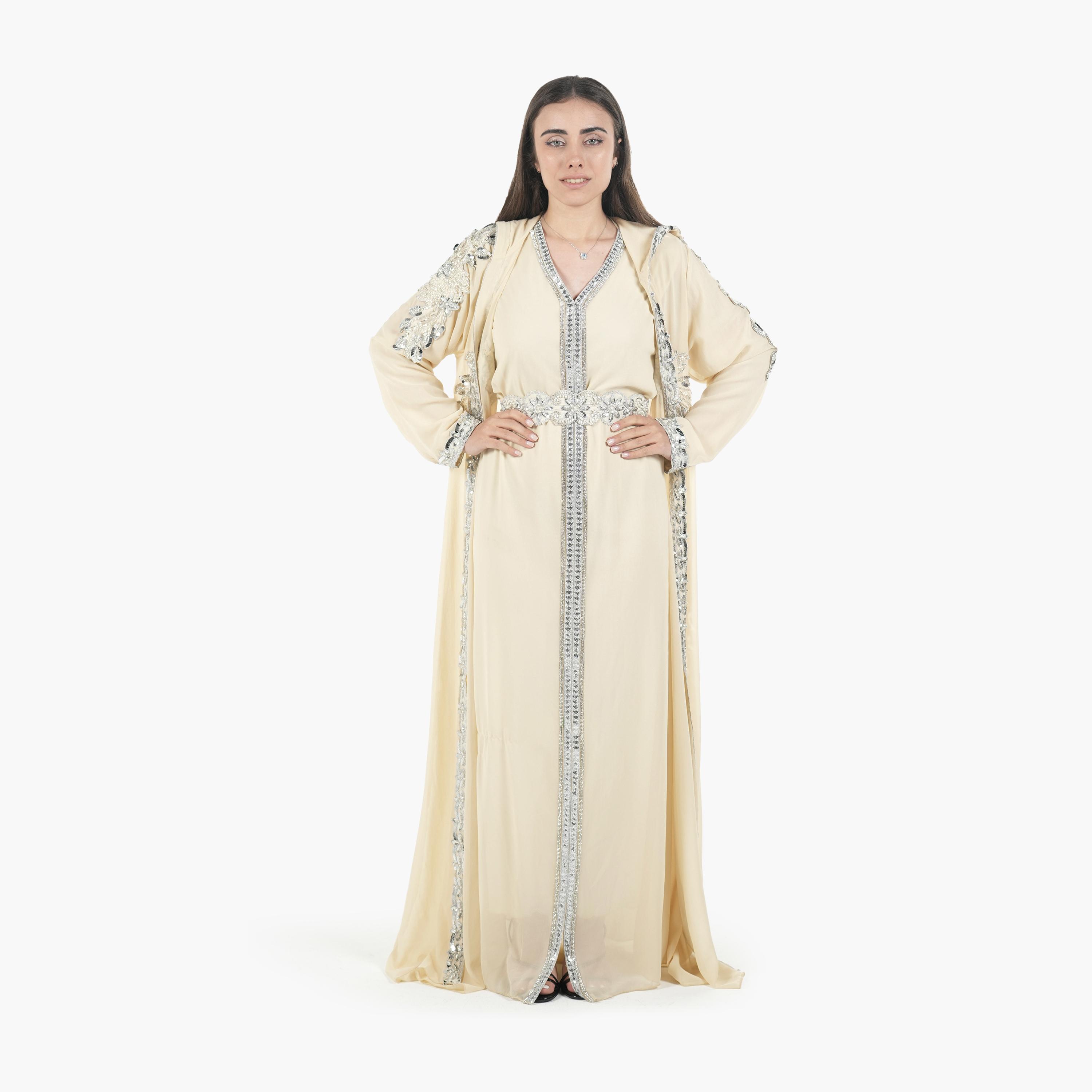 جلابية مغربية نسائية بخرز وغطاء رأس وحزام قماش كريب من البنت الشرقية-women-arabicclothing-jalabiyas-image-9