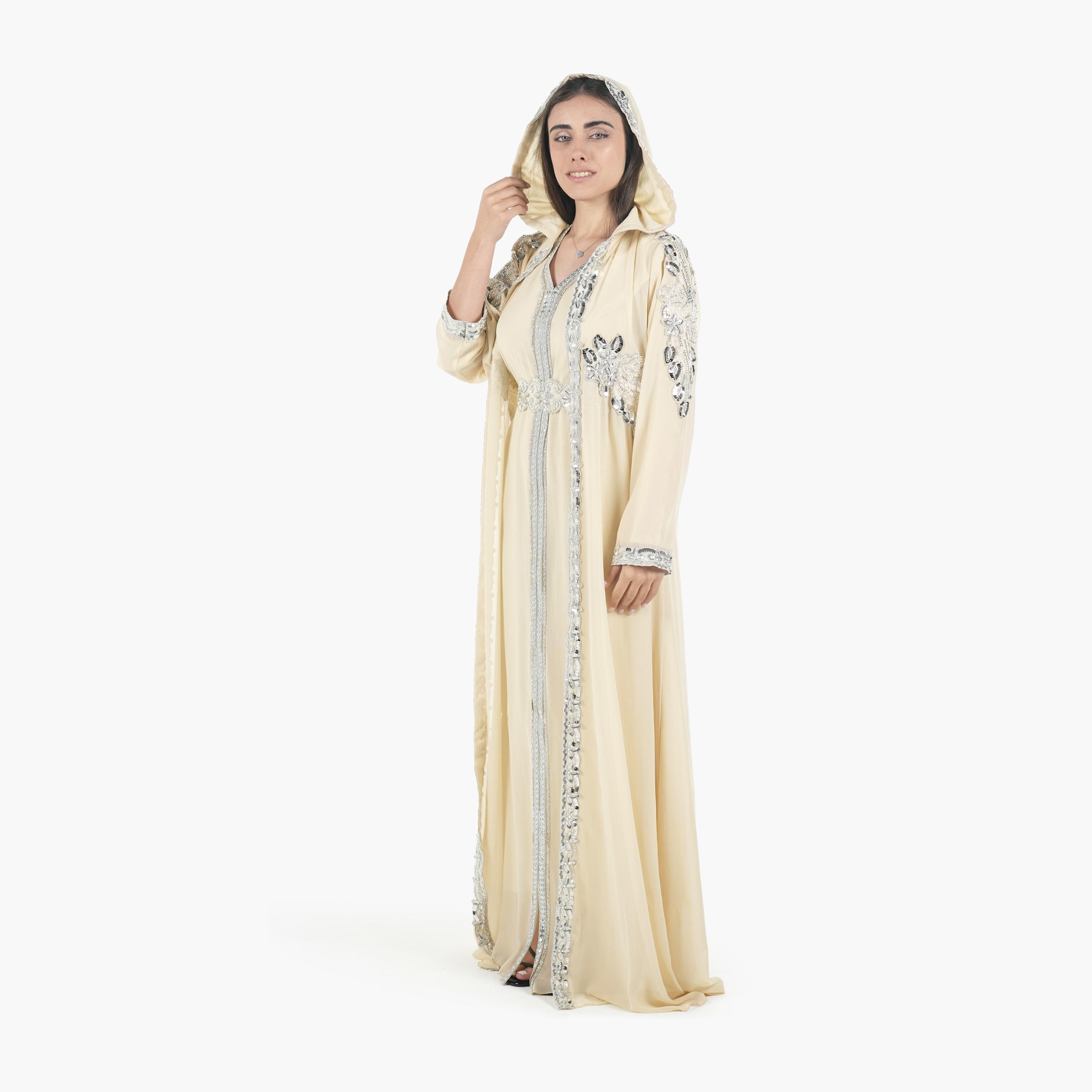 جلابية مغربية نسائية بخرز وغطاء رأس وحزام قماش كريب من البنت الشرقية-women-arabicclothing-jalabiyas-image-11