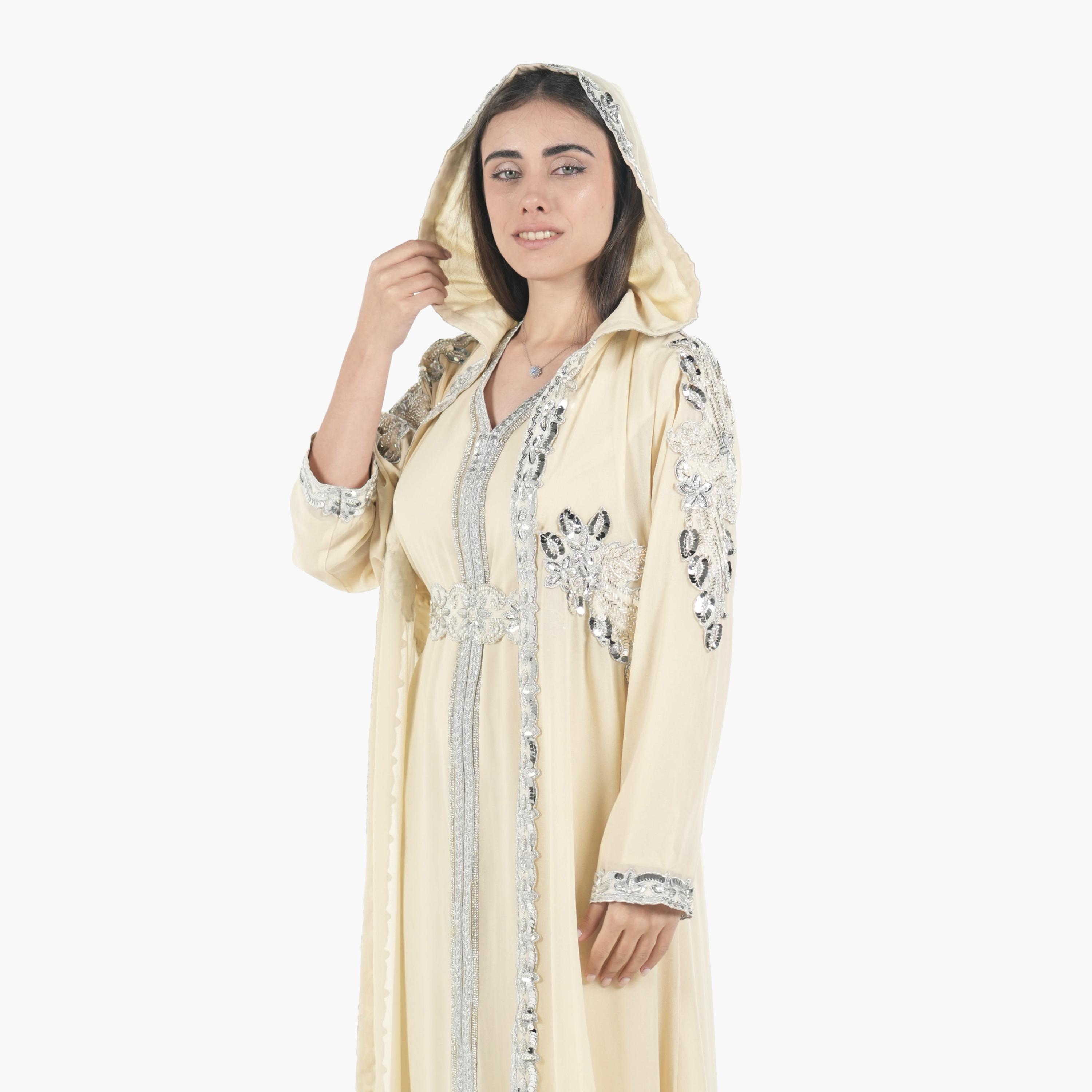 جلابية مغربية نسائية بخرز وغطاء رأس وحزام قماش كريب من البنت الشرقية-women-arabicclothing-jalabiyas-image-12