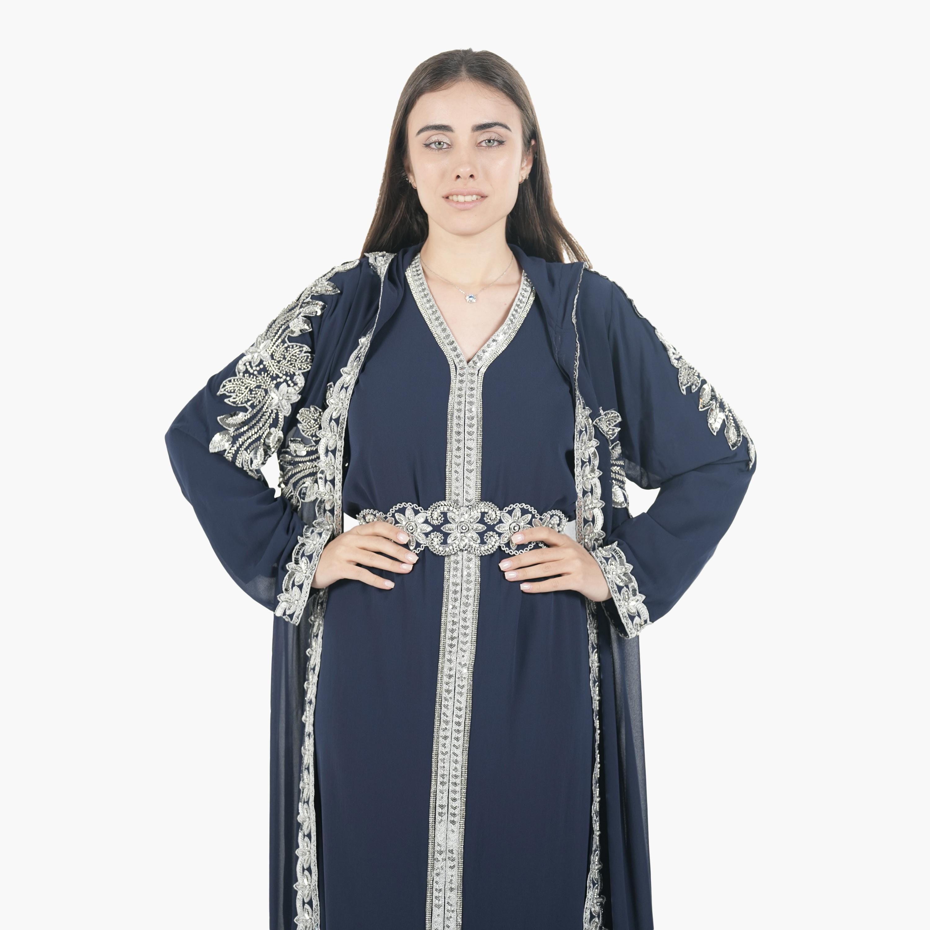 جلابية مغربية نسائية بخرز وغطاء رأس وحزام قماش كريب من البنت الشرقية-women-arabicclothing-jalabiyas-image-6