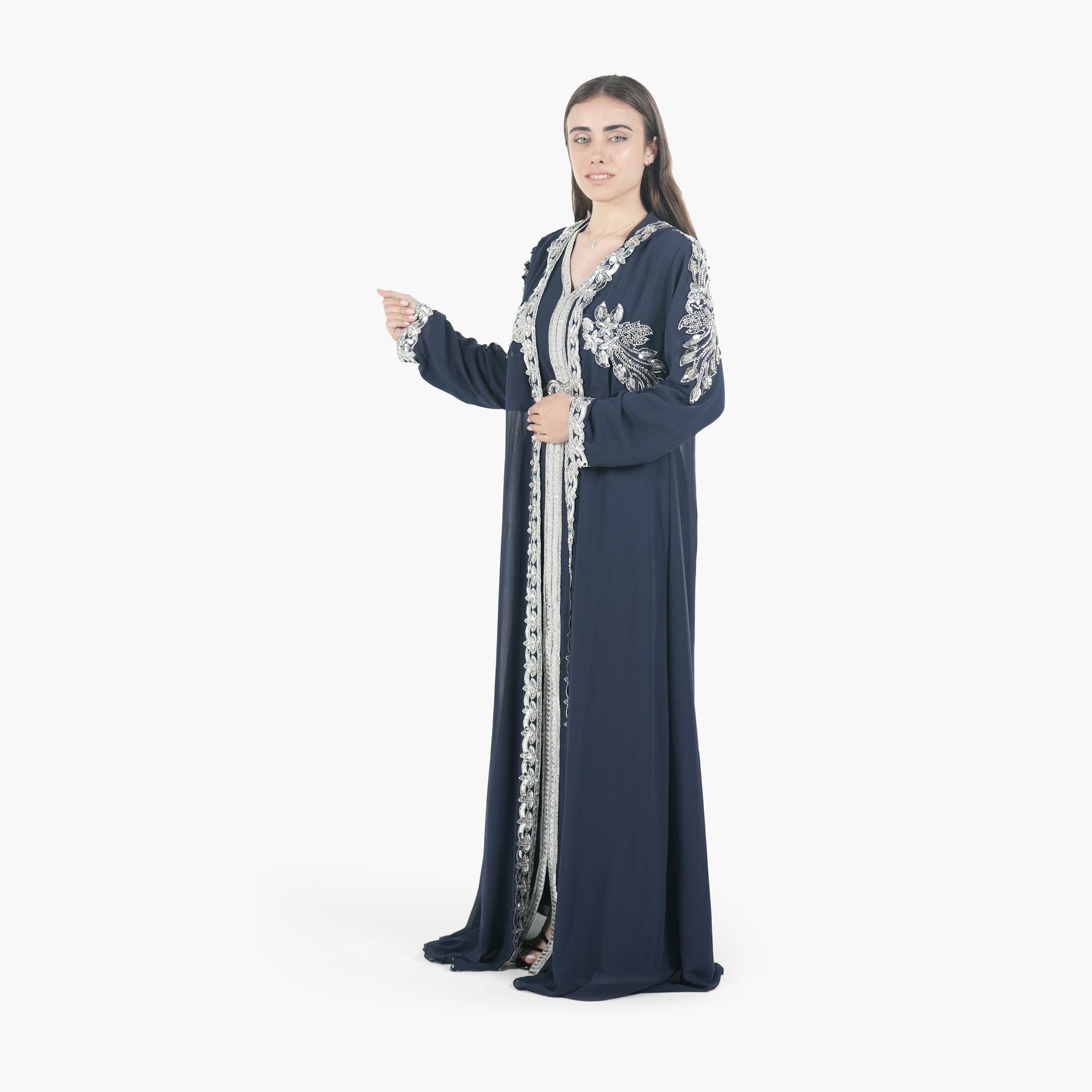 جلابية مغربية نسائية بخرز وغطاء رأس وحزام قماش كريب من البنت الشرقية-women-arabicclothing-jalabiyas-image-7