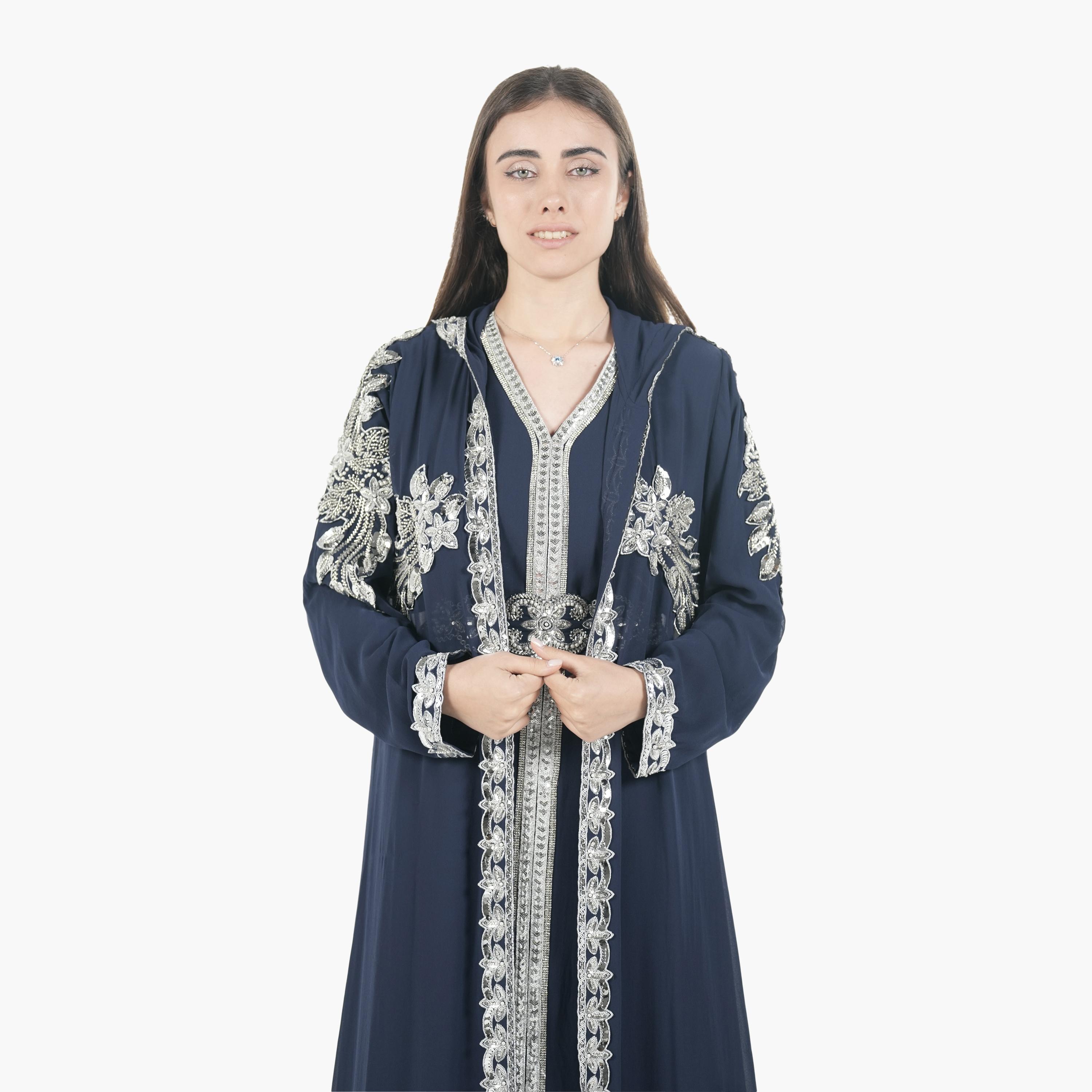 جلابية مغربية نسائية بخرز وغطاء رأس وحزام قماش كريب من البنت الشرقية-women-arabicclothing-jalabiyas-image-8